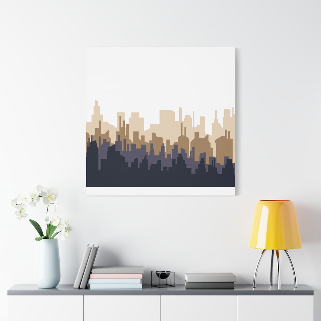Neutral City Skyline Matte Canvas Wall Art — Minimalist Urban Home Decor
