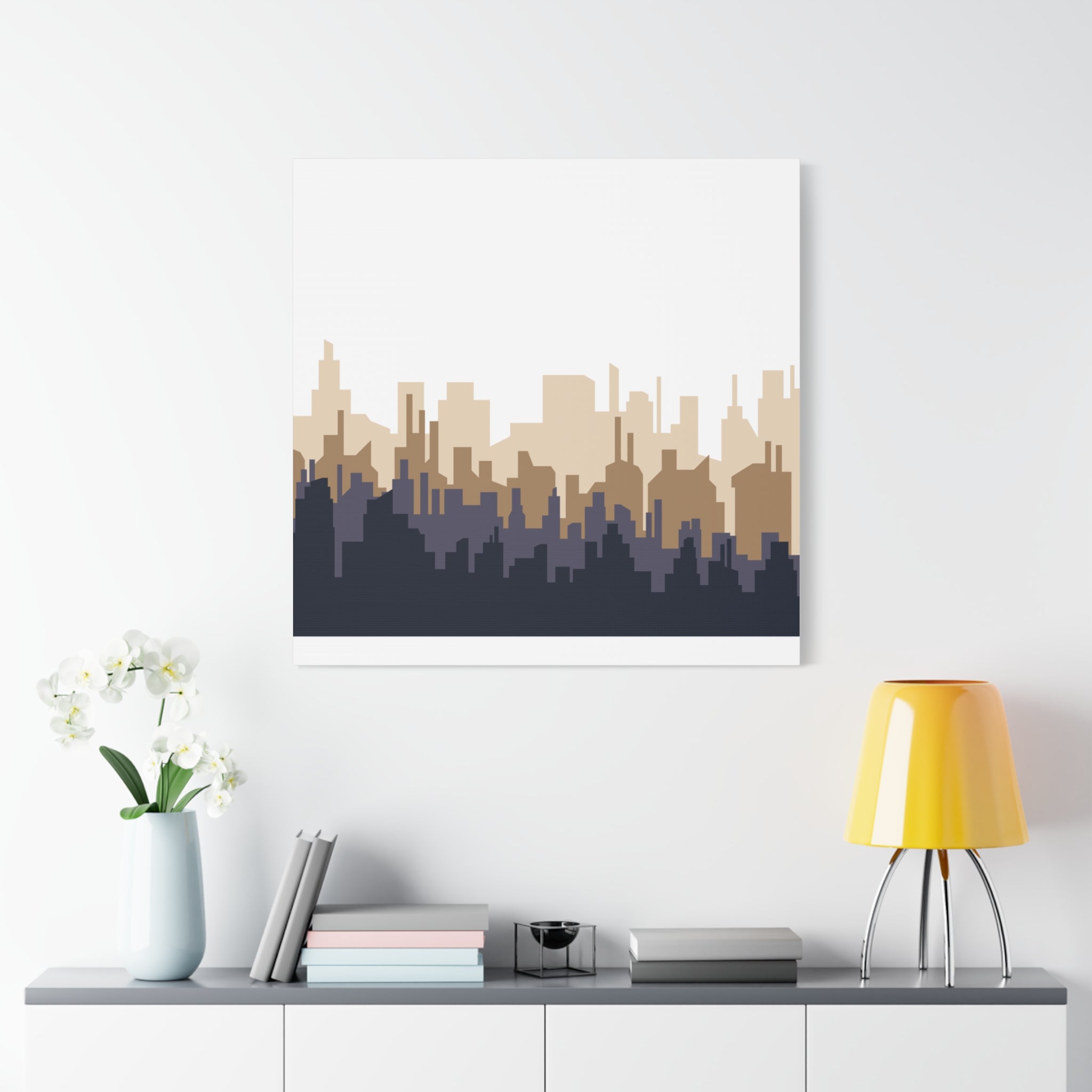 Neutral City Skyline Matte Canvas Wall Art — Minimalist Urban Home Decor
