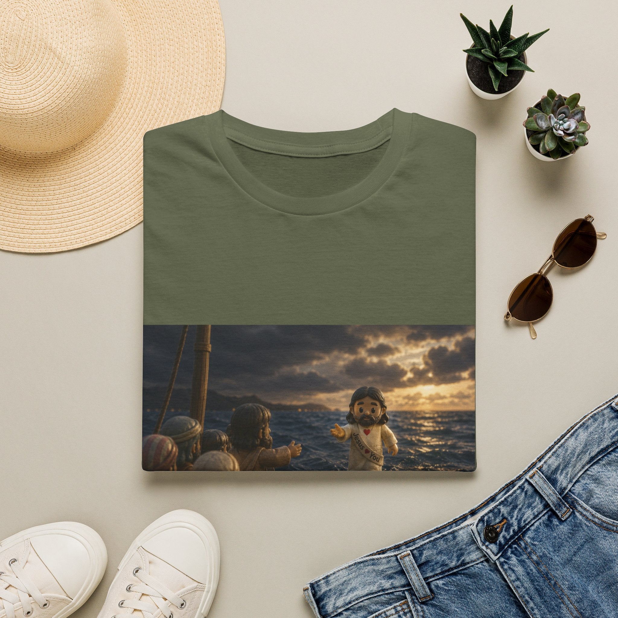 Tiny Jesus Walking on Water T-Shirt — Inspirational Biblical Faith Tee