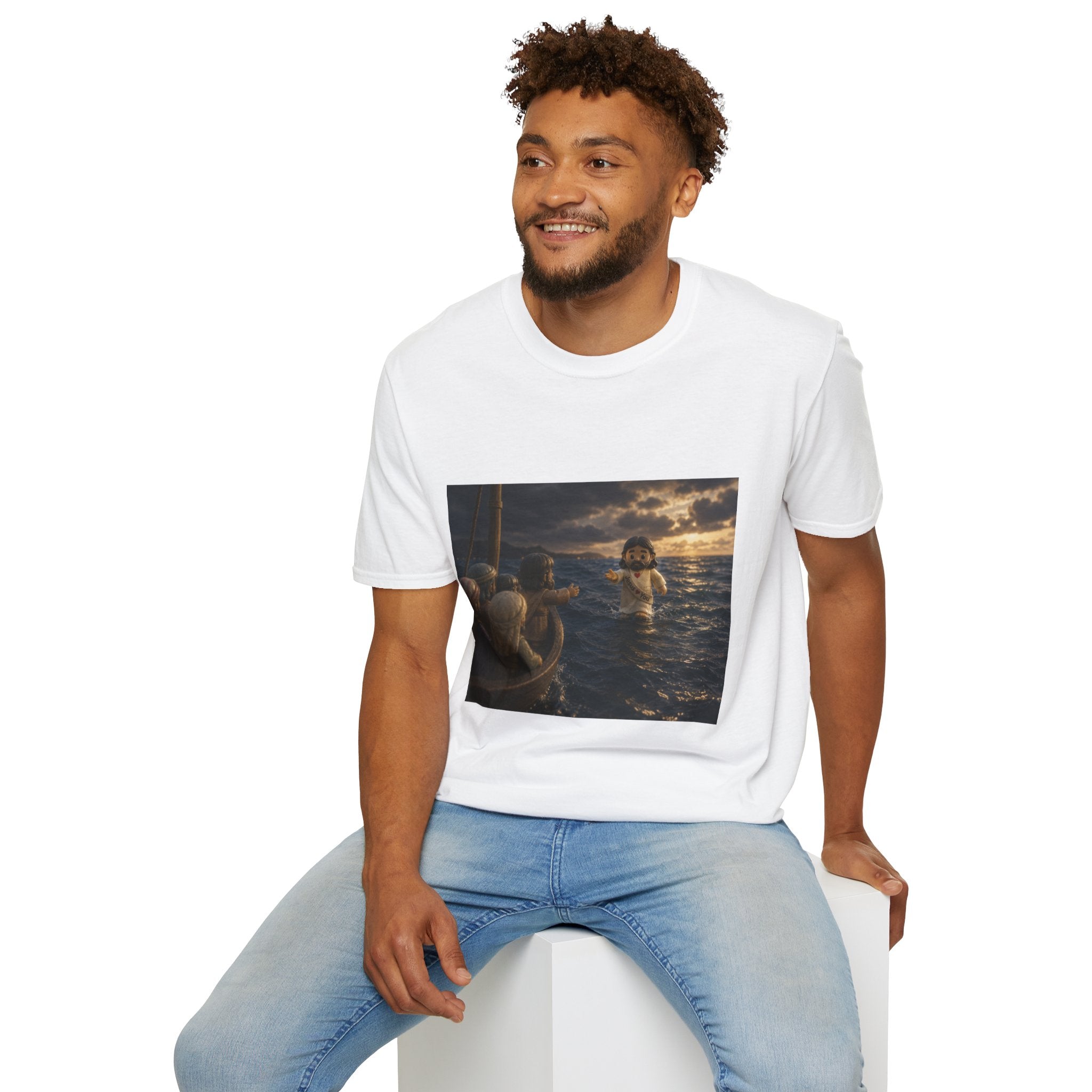 Tiny Jesus Walking on Water T-Shirt — Inspirational Biblical Faith Tee