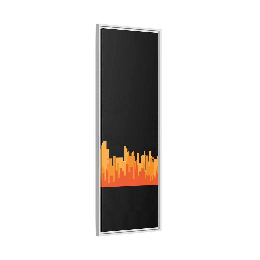 City Skyline Matte Canvas Print — Modern Pixelated Orange Urban Art (Framed)