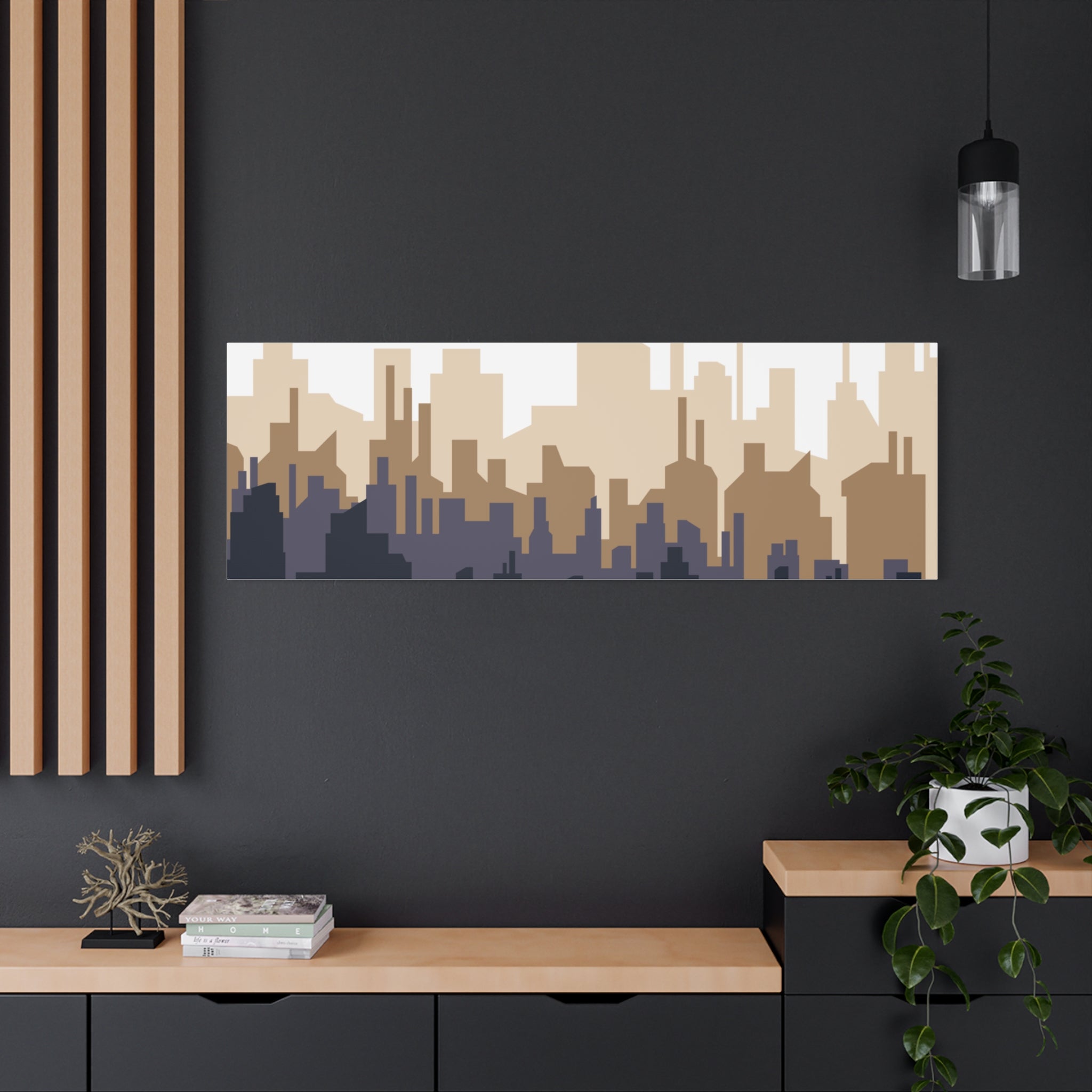 Neutral City Skyline Matte Canvas Wall Art — Minimalist Urban Home Decor