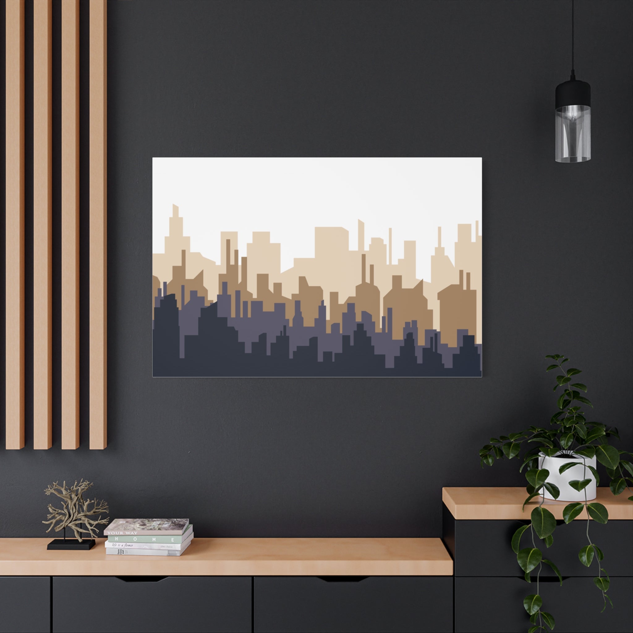 Neutral City Skyline Matte Canvas Wall Art — Minimalist Urban Home Decor