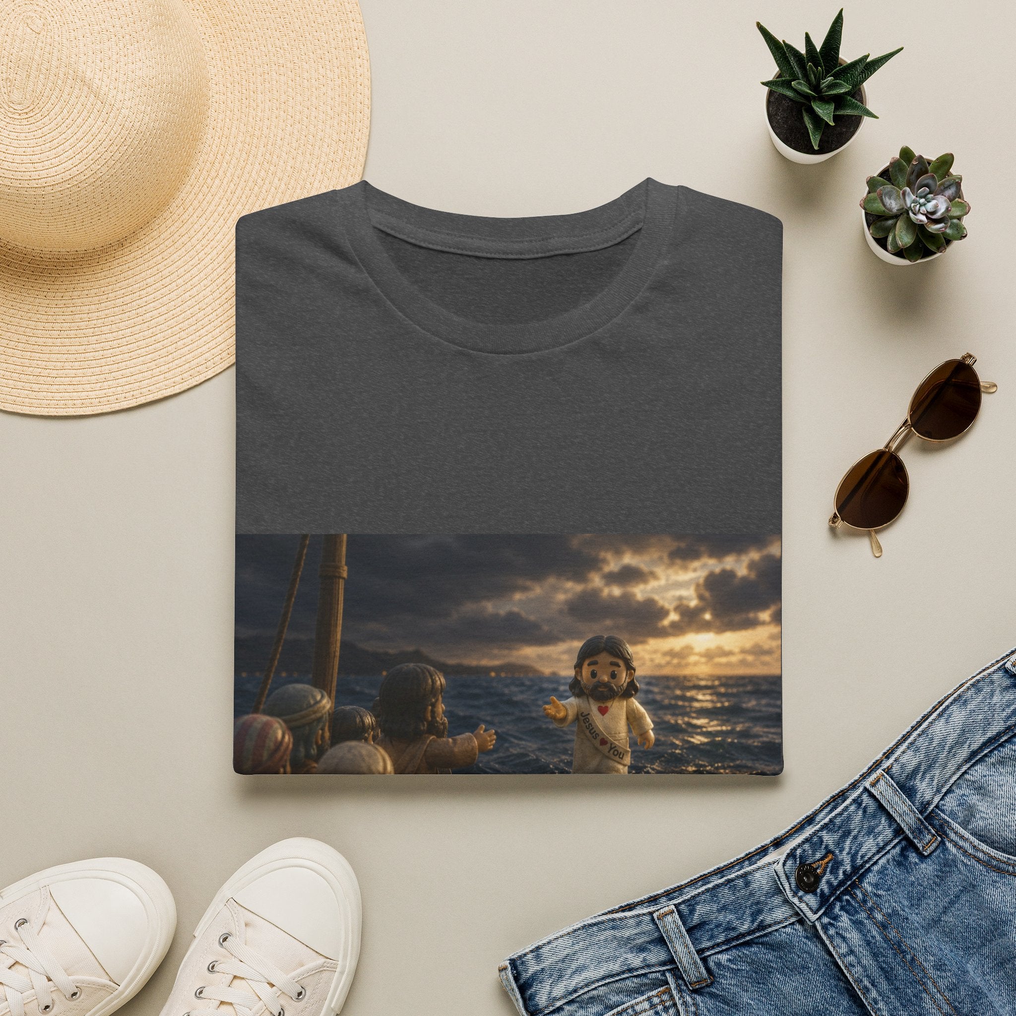 Tiny Jesus Walking on Water T-Shirt — Inspirational Biblical Faith Tee