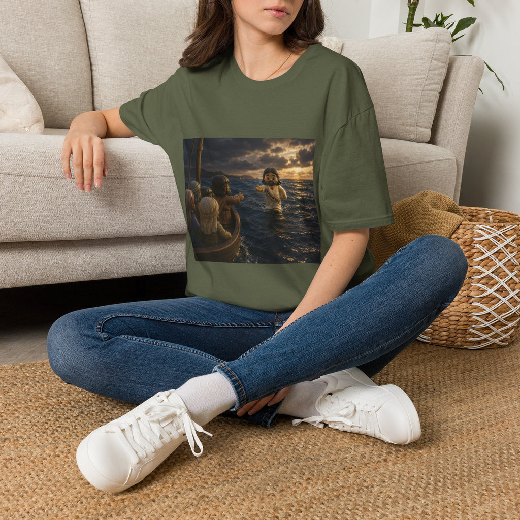 Tiny Jesus Walking on Water T-Shirt — Inspirational Biblical Faith Tee