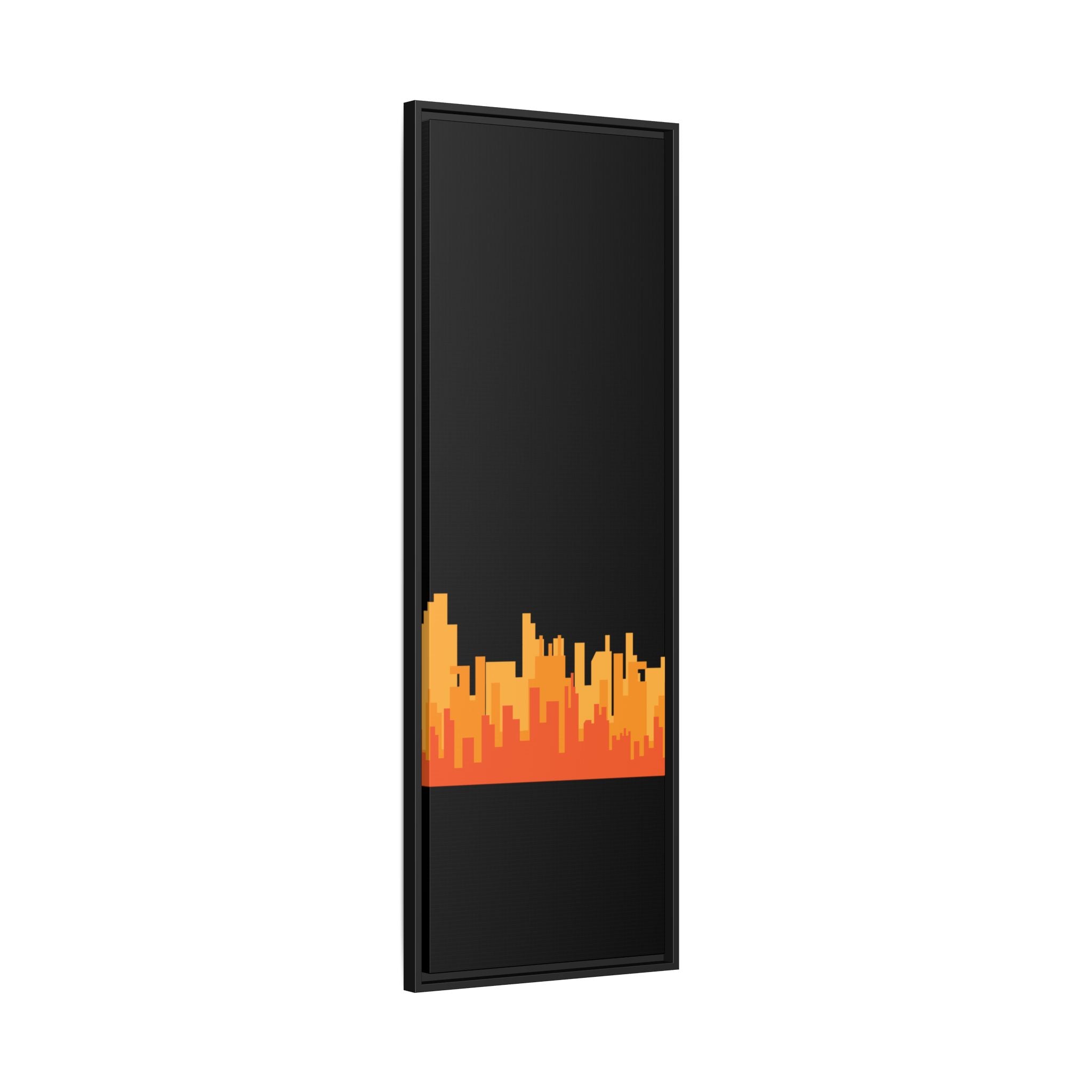City Skyline Matte Canvas Print — Modern Pixelated Orange Urban Art (Framed)