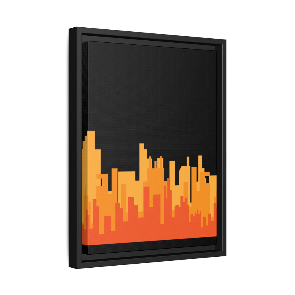 City Skyline Matte Canvas Print — Modern Pixelated Orange Urban Art (Framed)