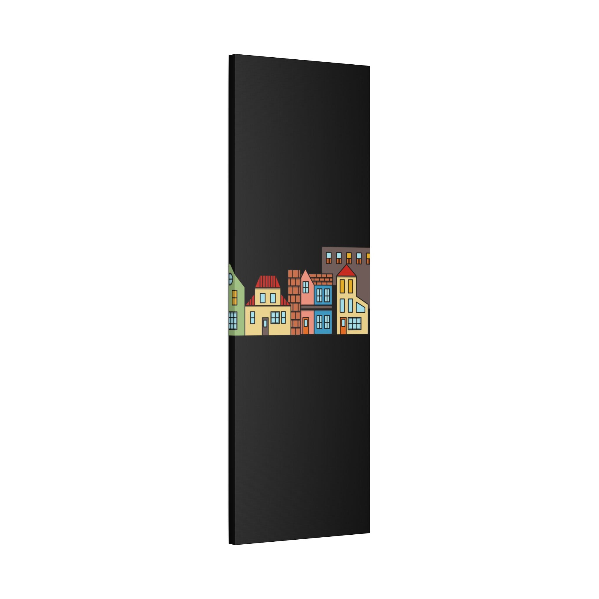 Colorful Row Houses Satin Canvas Wall Art — Stretched Cityscape Print