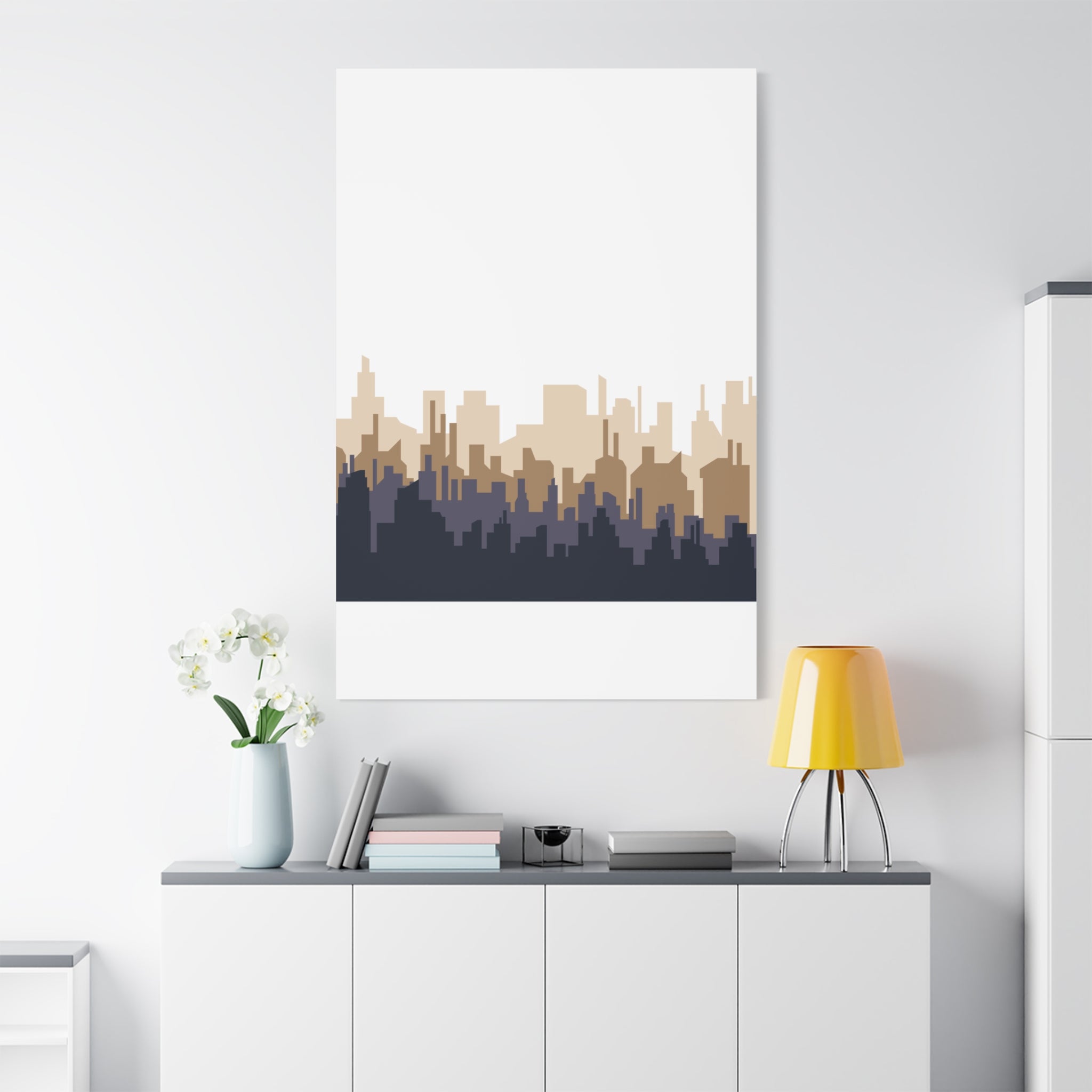 Neutral City Skyline Matte Canvas Wall Art — Minimalist Urban Home Decor