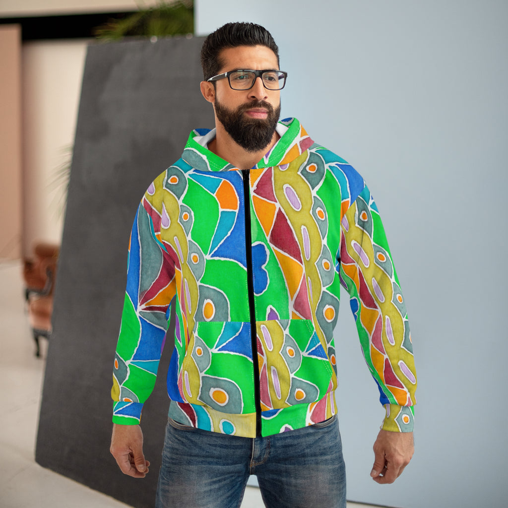 Colorful Unisex Zip Hoodie, Artistic AOP Zip-Up, Cozy Layer for Every Season, Perfect Gift for Art Lovers, Stylish & Comfortable