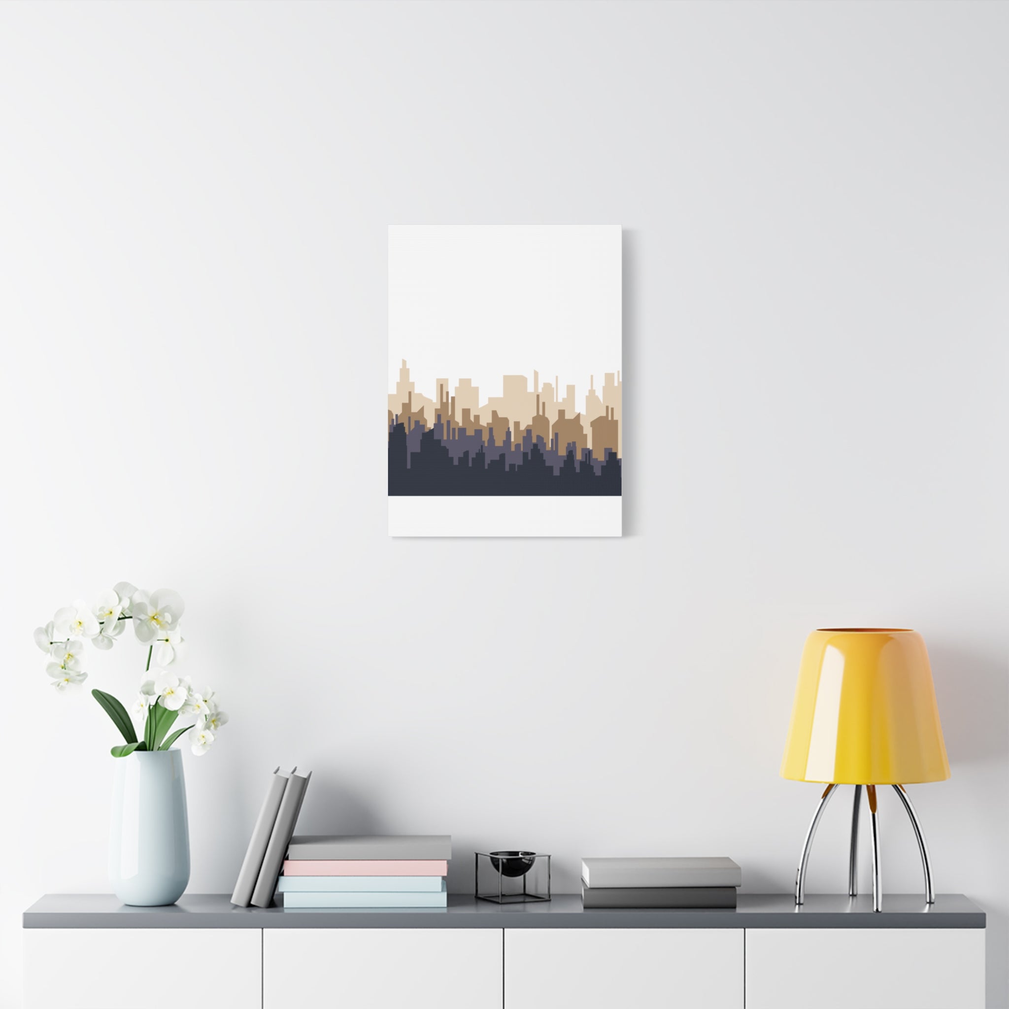 Neutral City Skyline Matte Canvas Wall Art — Minimalist Urban Home Decor