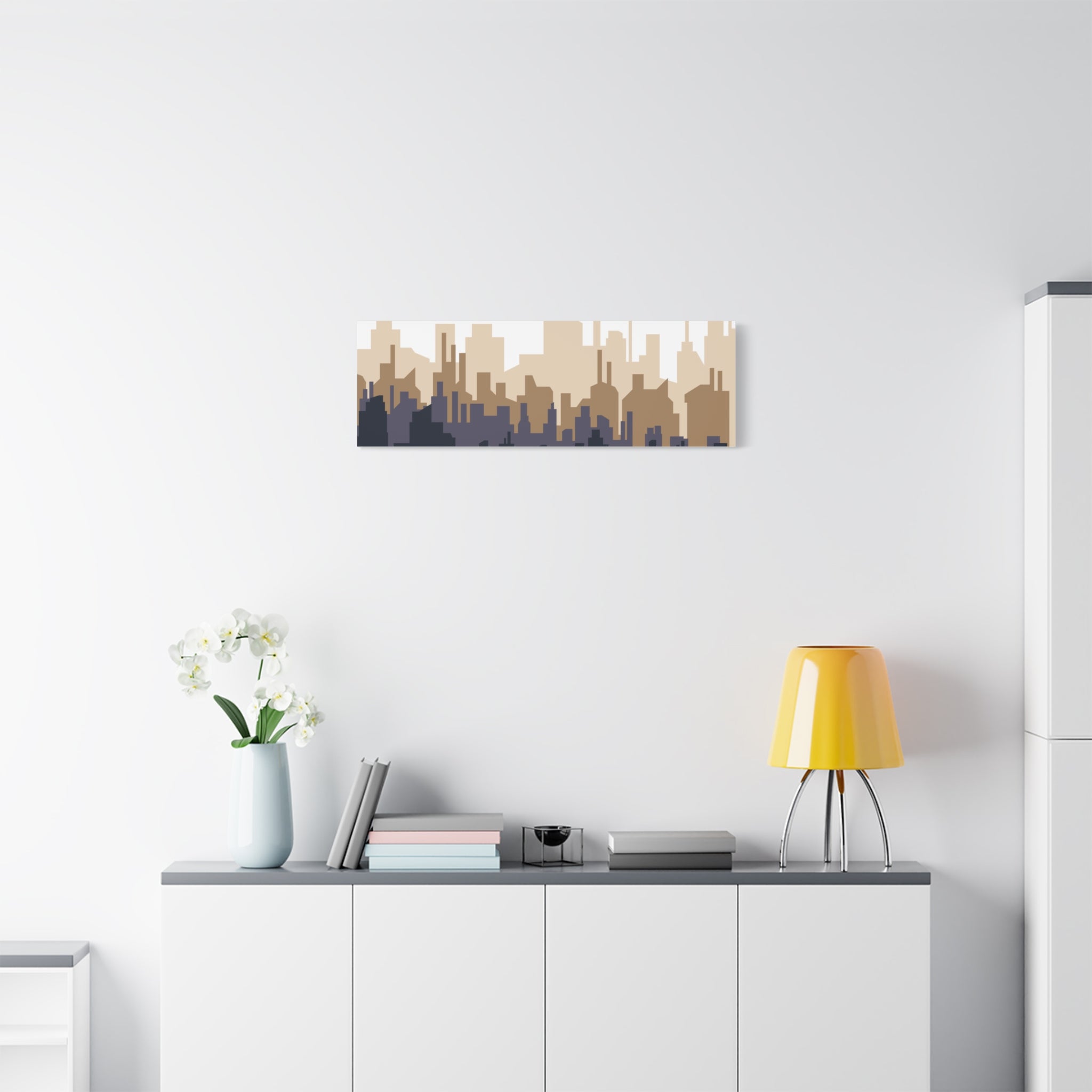 Neutral City Skyline Matte Canvas Wall Art — Minimalist Urban Home Decor