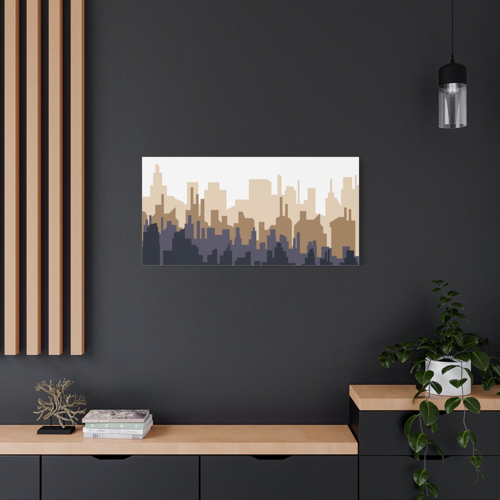 Neutral City Skyline Matte Canvas Wall Art — Minimalist Urban Home Decor