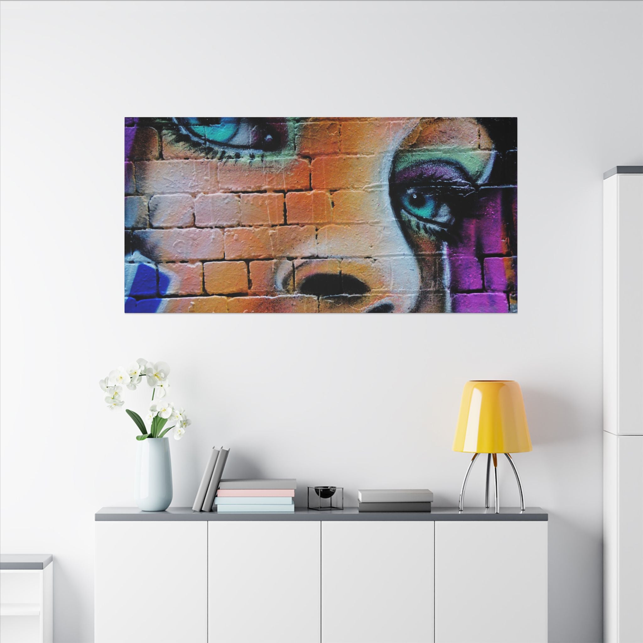Graffiti Face Matte Canvas Print — Urban Street Art Portrait Wall Decor