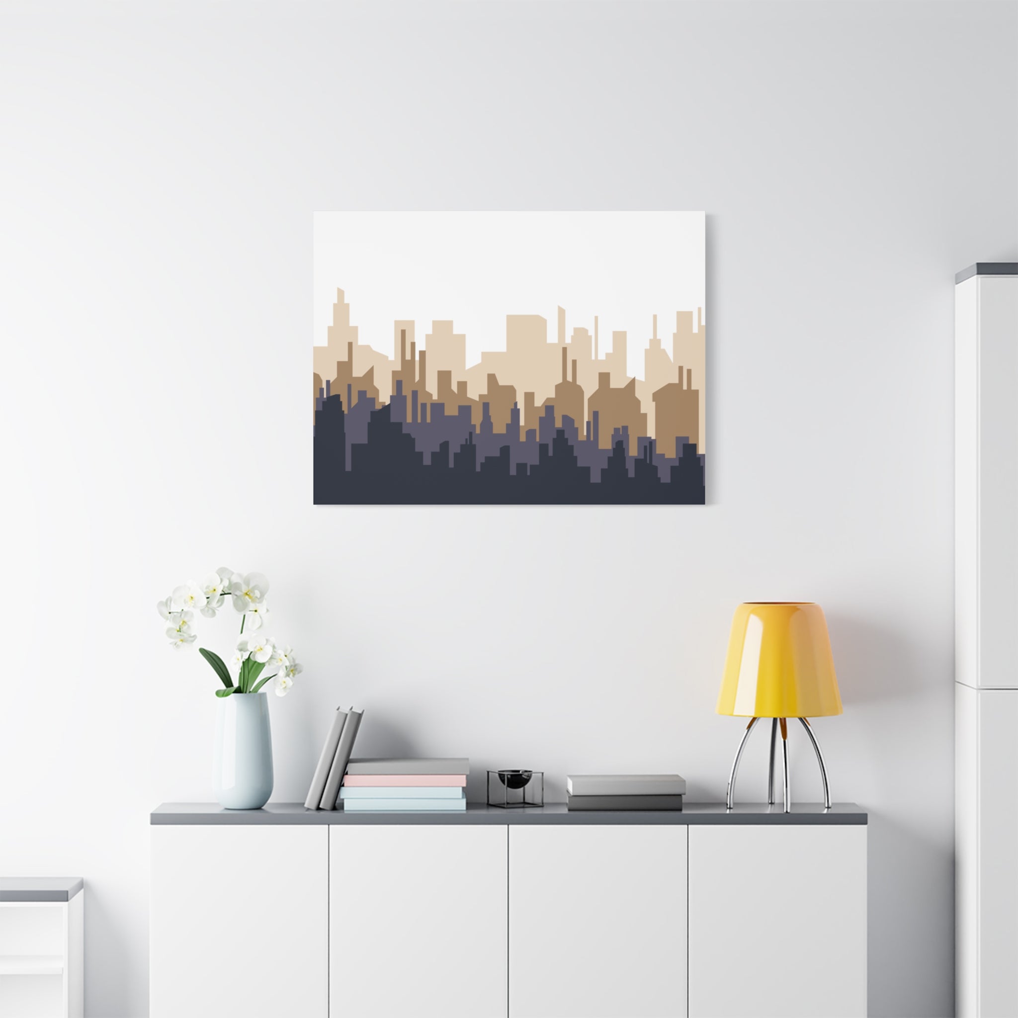 Neutral City Skyline Matte Canvas Wall Art — Minimalist Urban Home Decor