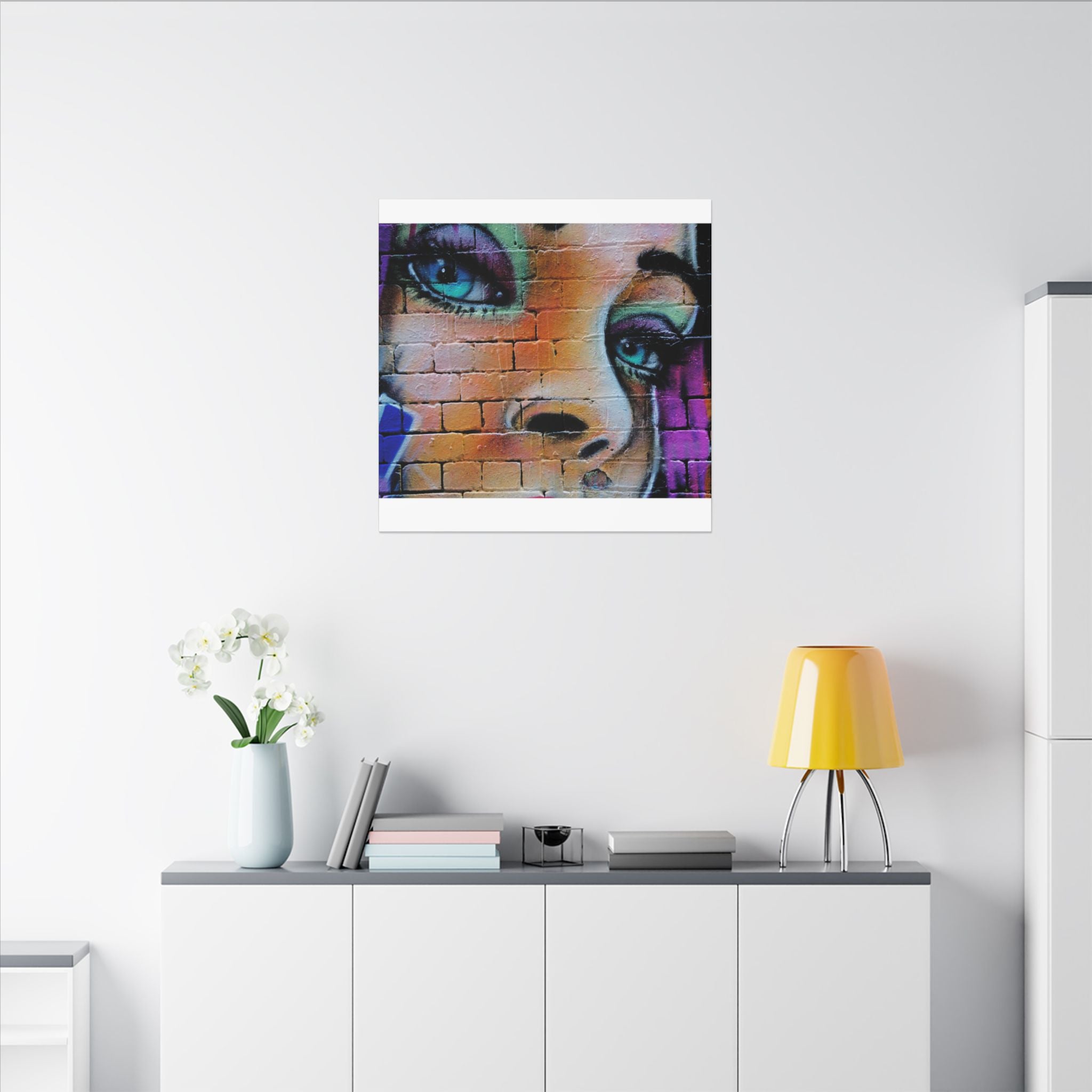 Graffiti Face Matte Canvas Print — Urban Street Art Portrait Wall Decor