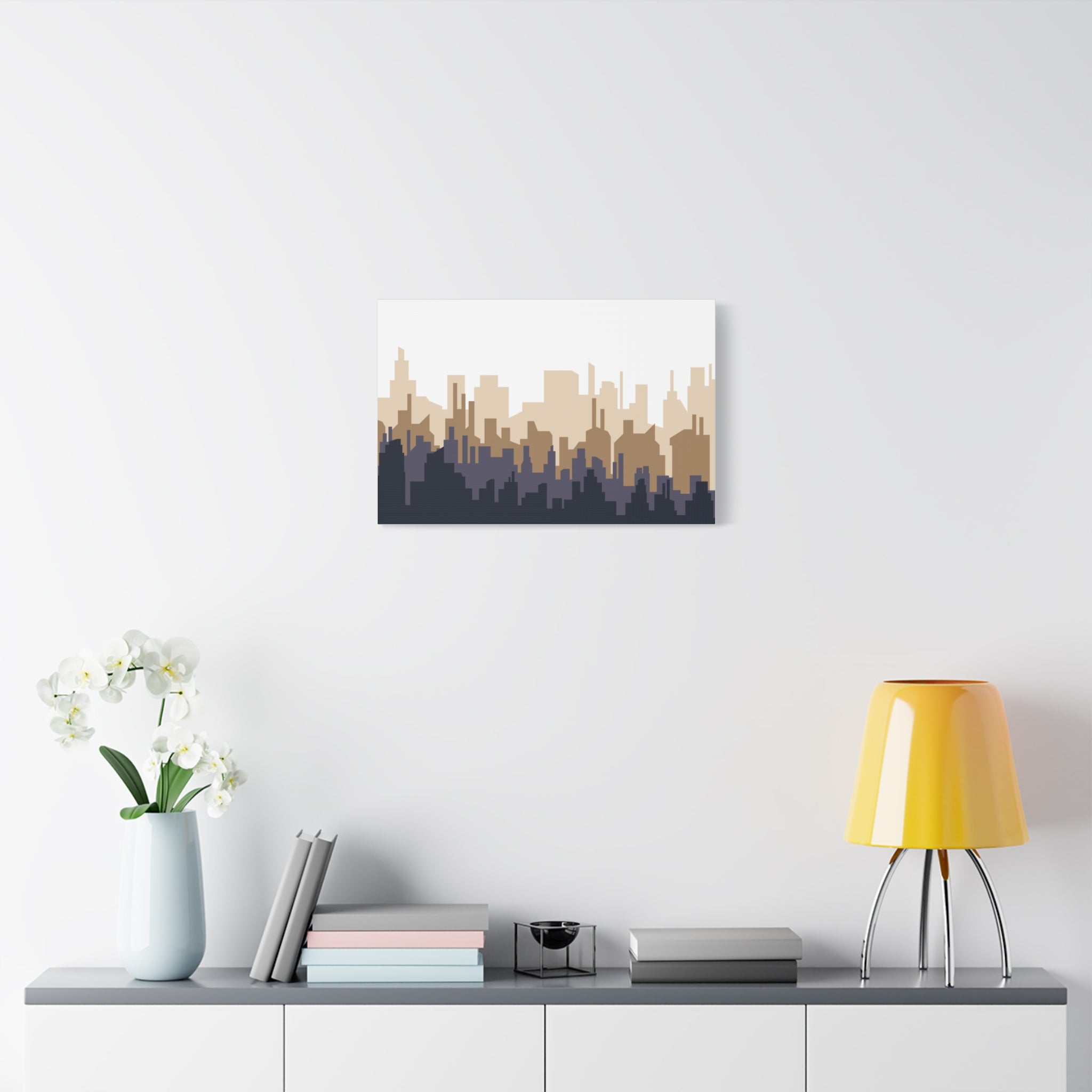 Neutral City Skyline Matte Canvas Wall Art — Minimalist Urban Home Decor