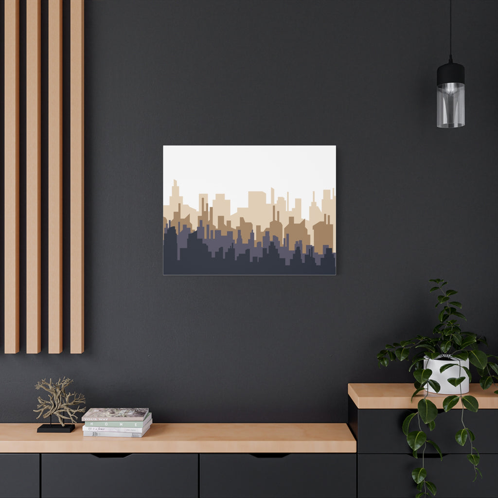 Neutral City Skyline Matte Canvas Wall Art — Minimalist Urban Home Decor