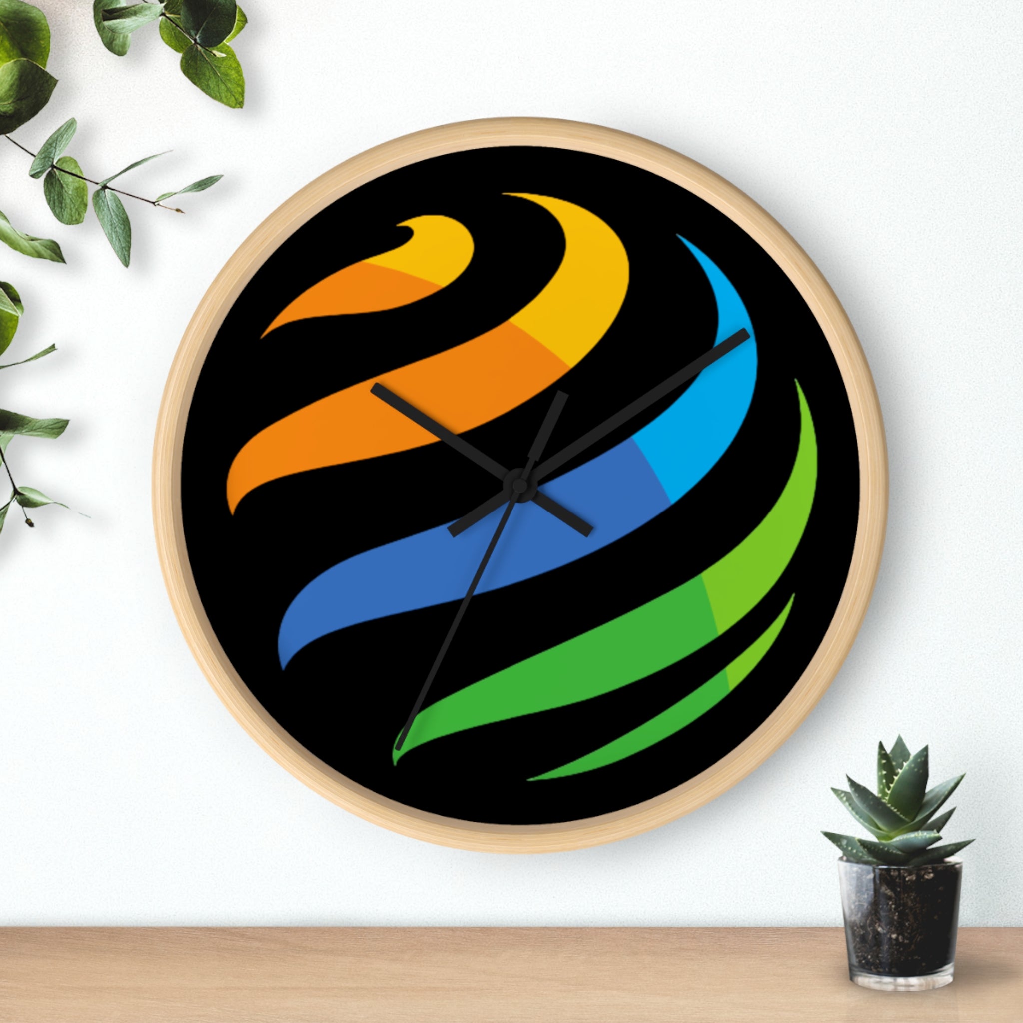 Modern Rainbow Swirl Wall Clock — Colorful Abstract Home Decor