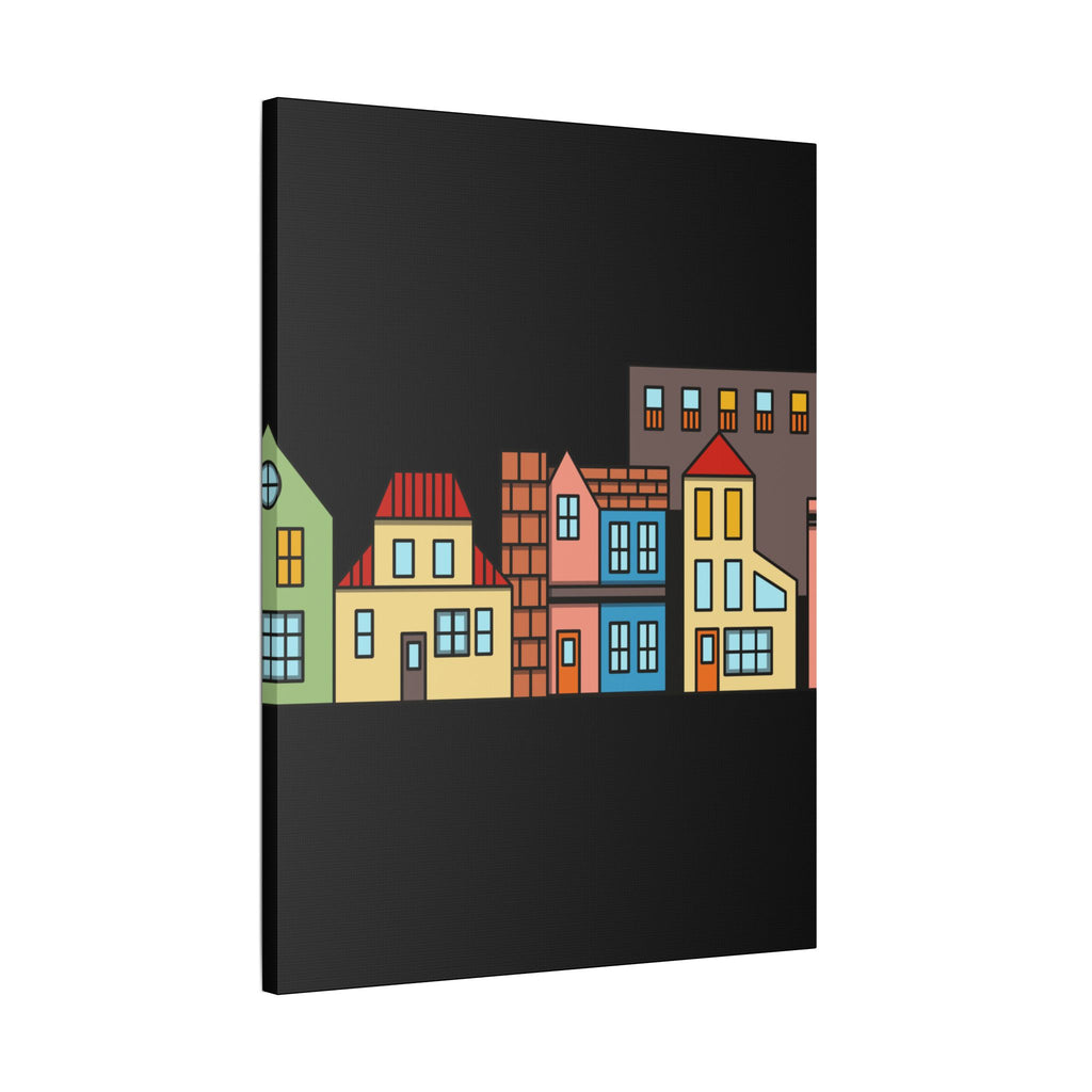 Colorful Row Houses Satin Canvas Wall Art — Stretched Cityscape Print