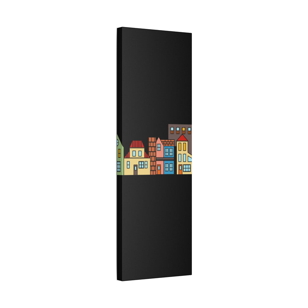 Colorful Row Houses Satin Canvas Wall Art — Stretched Cityscape Print