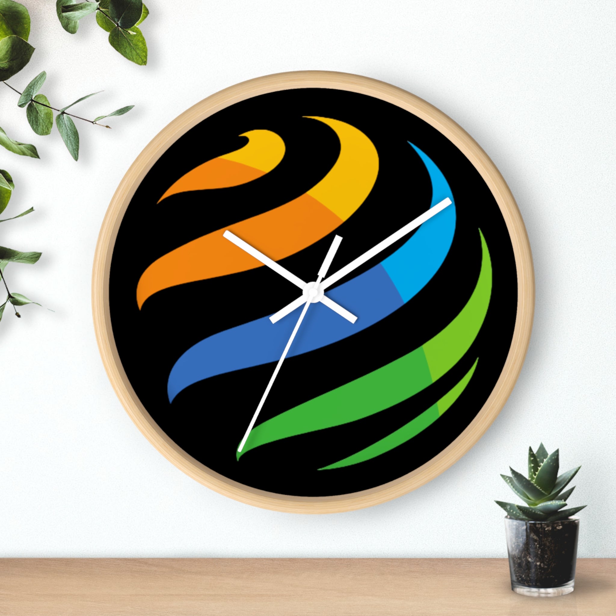 Modern Rainbow Swirl Wall Clock — Colorful Abstract Home Decor