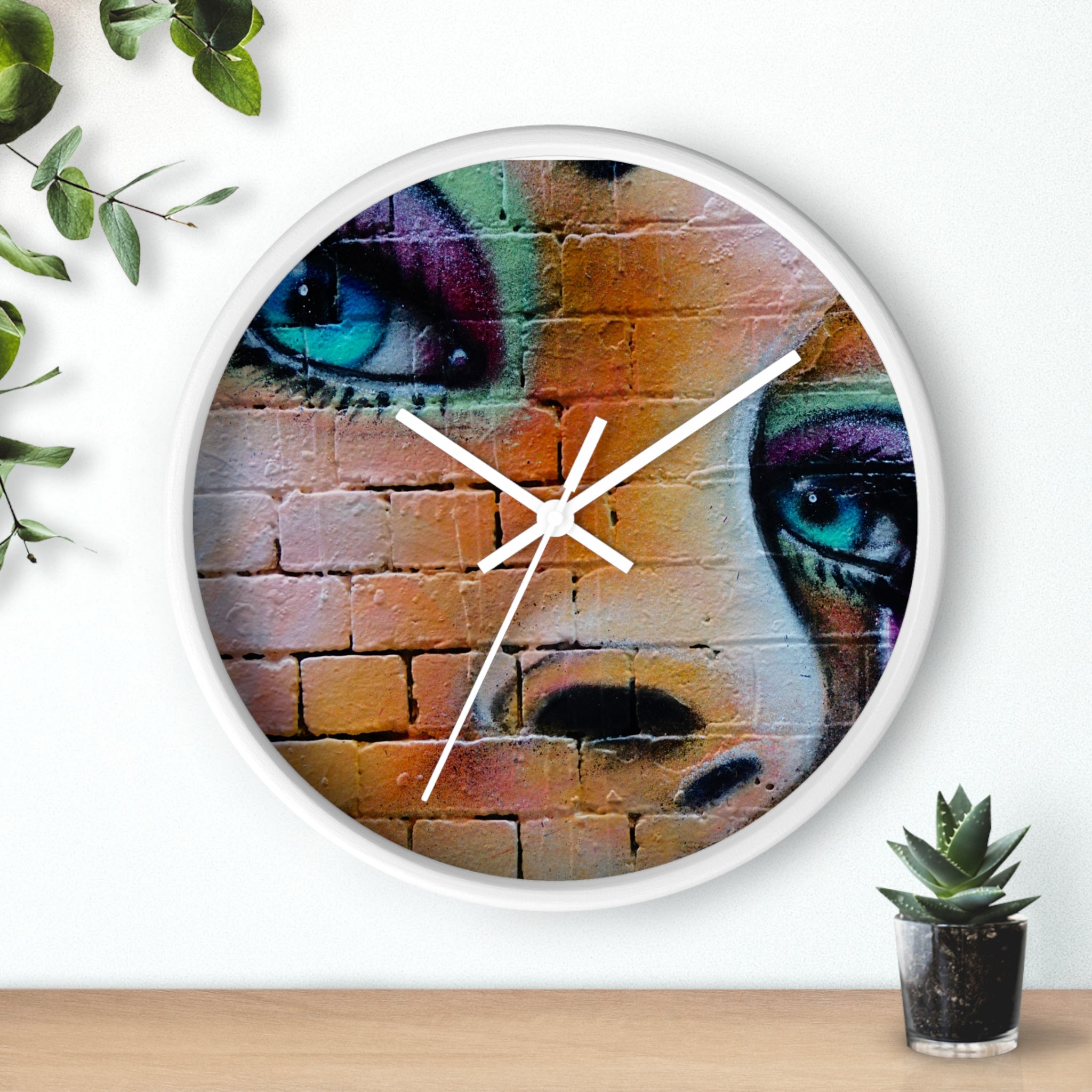 Graffiti Face Wall Clock — Colorful Street Art Portrait Clock