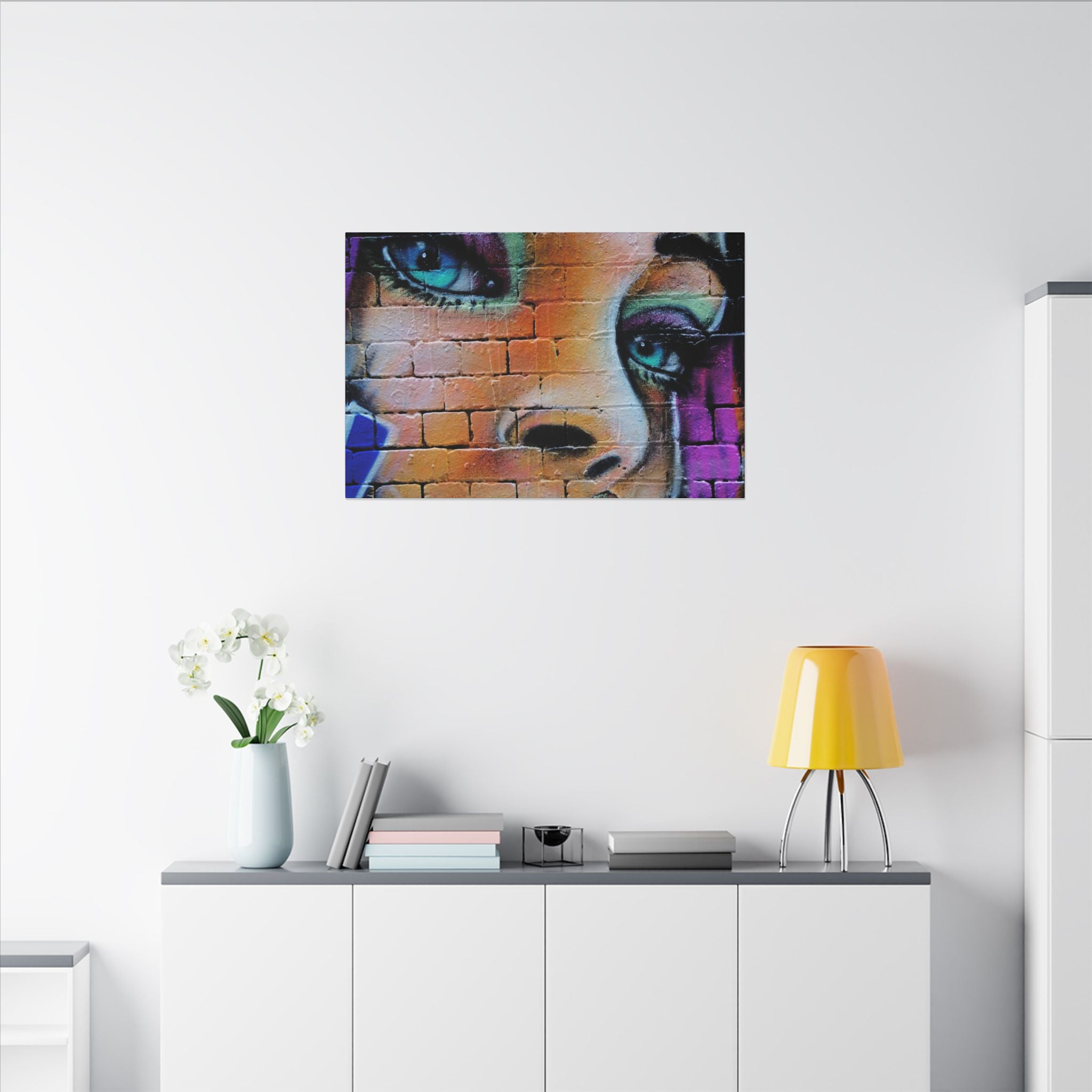 Graffiti Face Matte Canvas Print — Urban Street Art Portrait Wall Decor