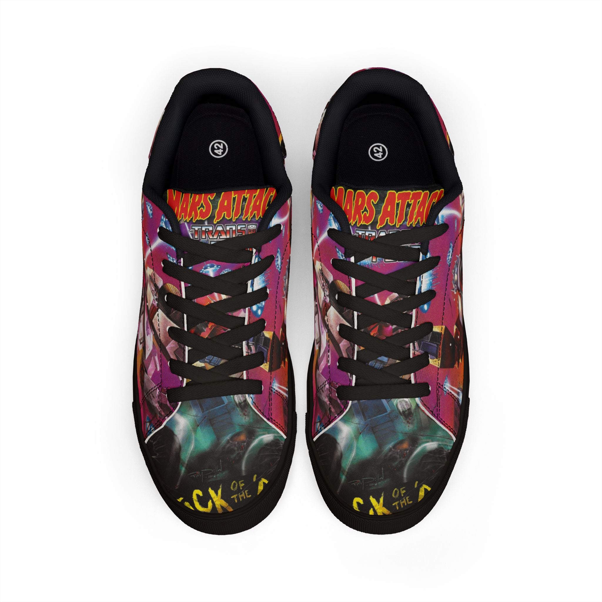 Low-Top Sneakers — Mars Attack Comic Leather Sneakers for Men