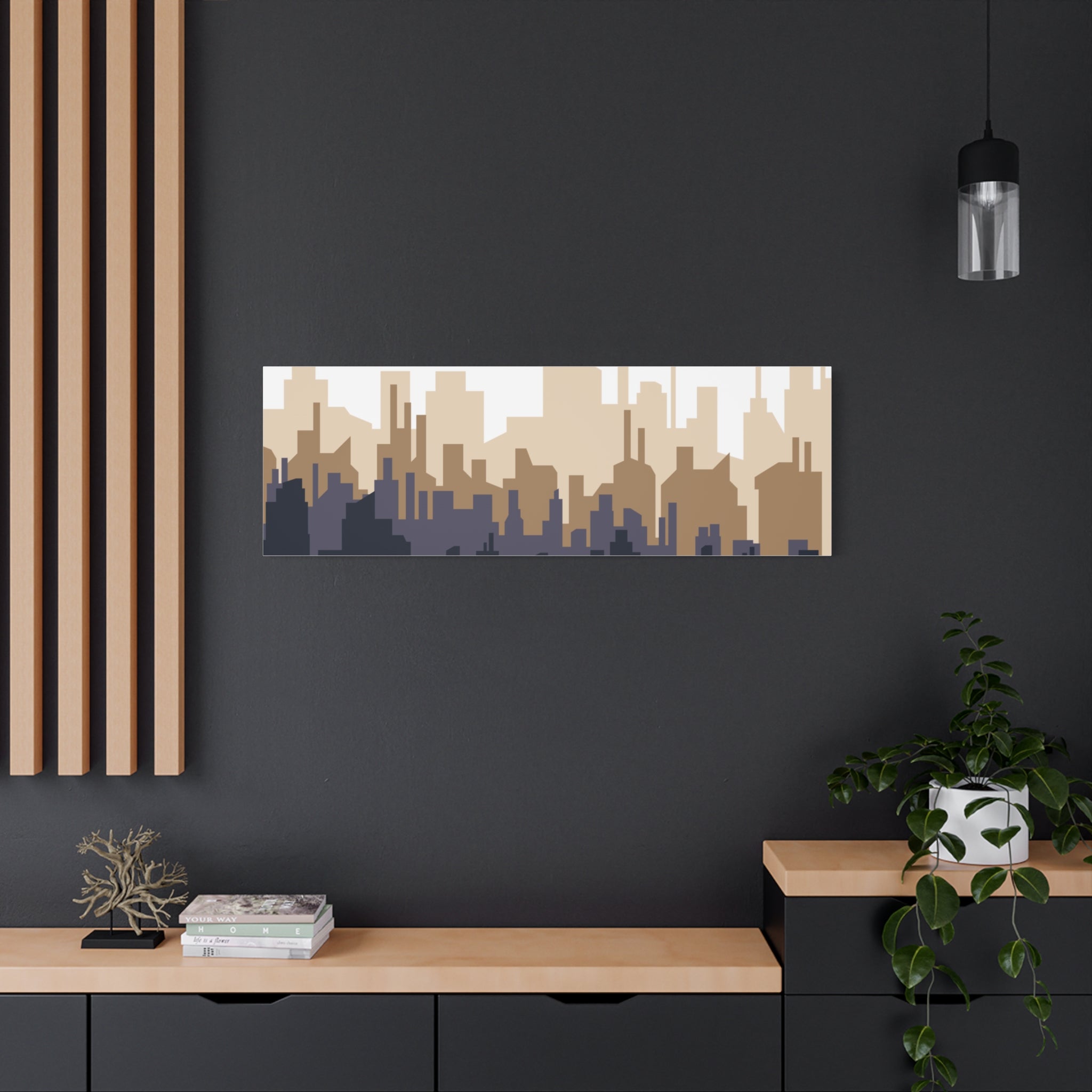 Neutral City Skyline Matte Canvas Wall Art — Minimalist Urban Home Decor