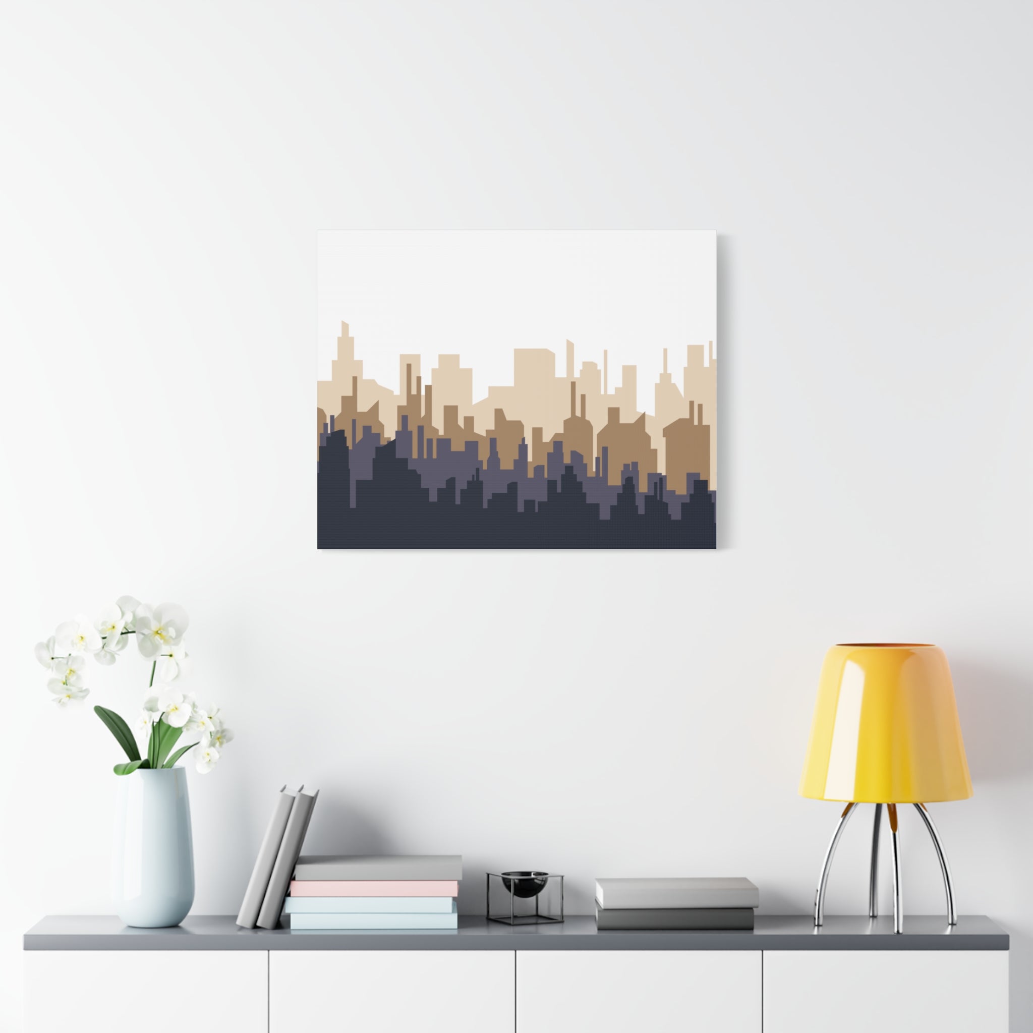 Neutral City Skyline Matte Canvas Wall Art — Minimalist Urban Home Decor