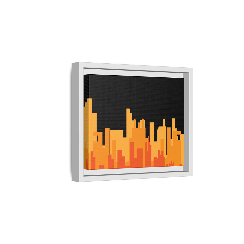 City Skyline Matte Canvas Print — Modern Pixelated Orange Urban Art (Framed)