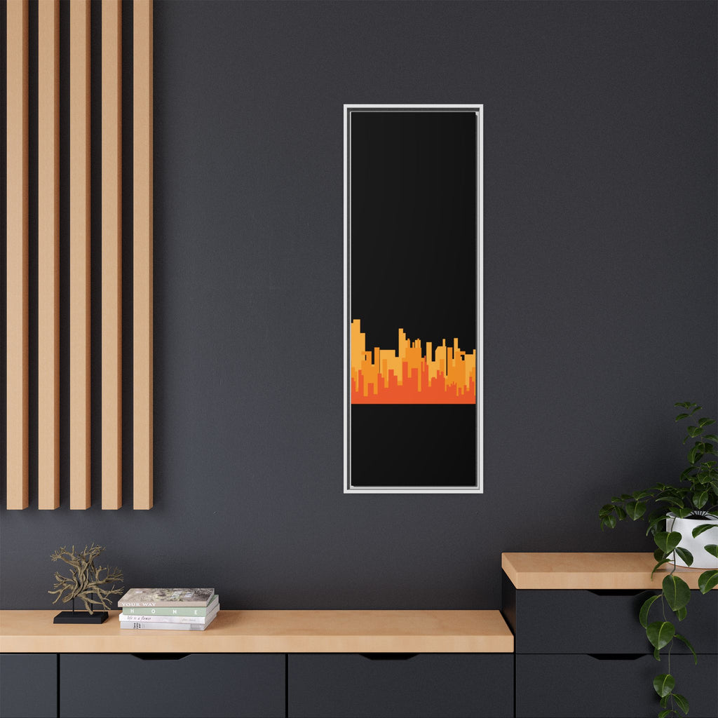 City Skyline Matte Canvas Print — Modern Pixelated Orange Urban Art (Framed)