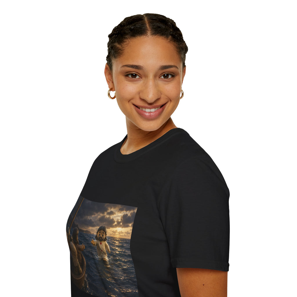 Tiny Jesus Walking on Water T-Shirt — Inspirational Biblical Faith Tee