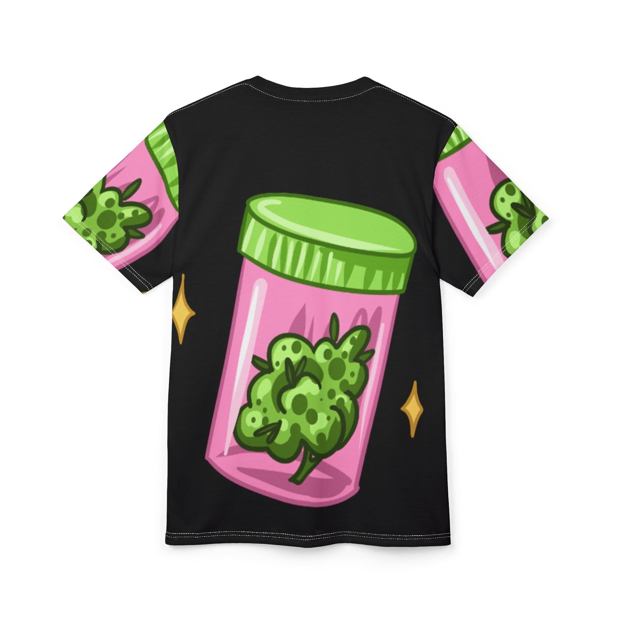 Black T-Shirt with Cartoon Cannabis Pink Smoke Shop 3.5 Grams