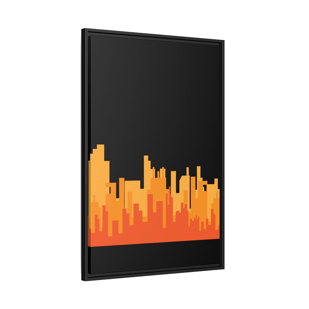 City Skyline Matte Canvas Print — Modern Pixelated Orange Urban Art (Framed)