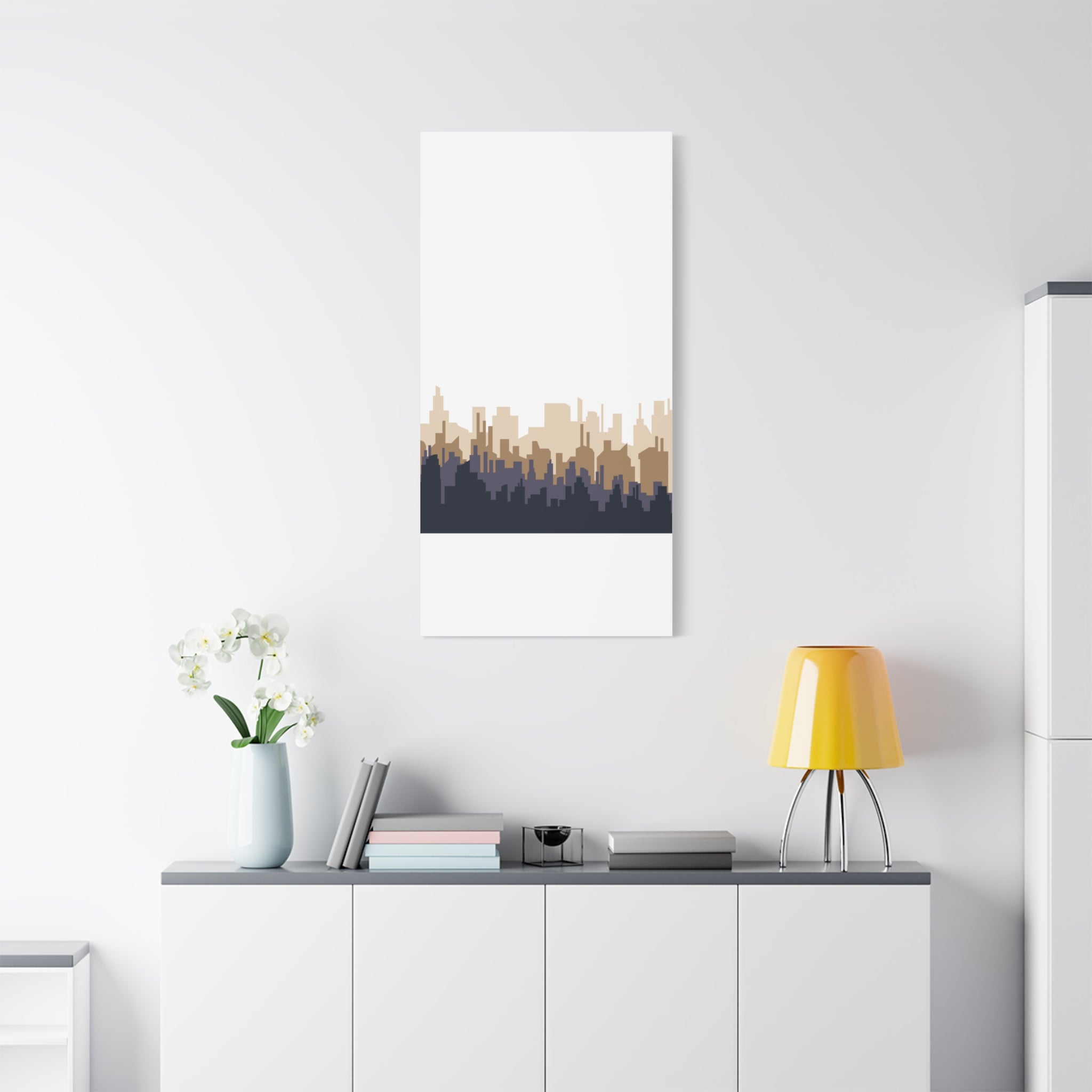 Neutral City Skyline Matte Canvas Wall Art — Minimalist Urban Home Decor
