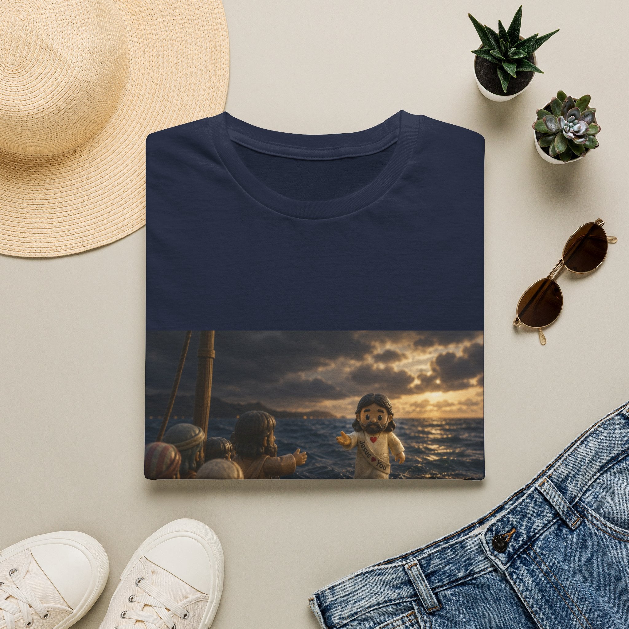 Tiny Jesus Walking on Water T-Shirt — Inspirational Biblical Faith Tee