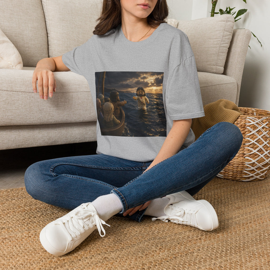 Tiny Jesus Walking on Water T-Shirt — Inspirational Biblical Faith Tee