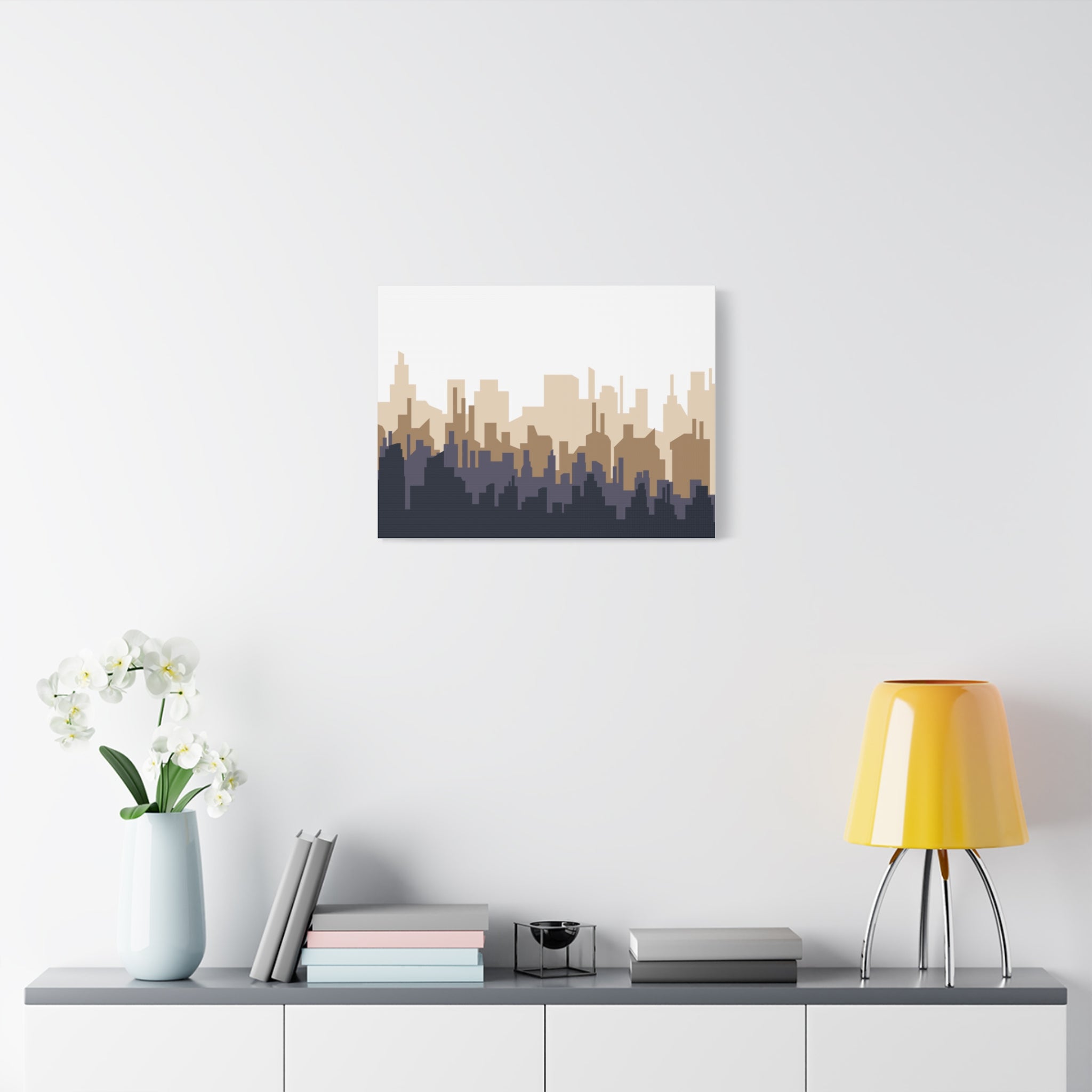 Neutral City Skyline Matte Canvas Wall Art — Minimalist Urban Home Decor