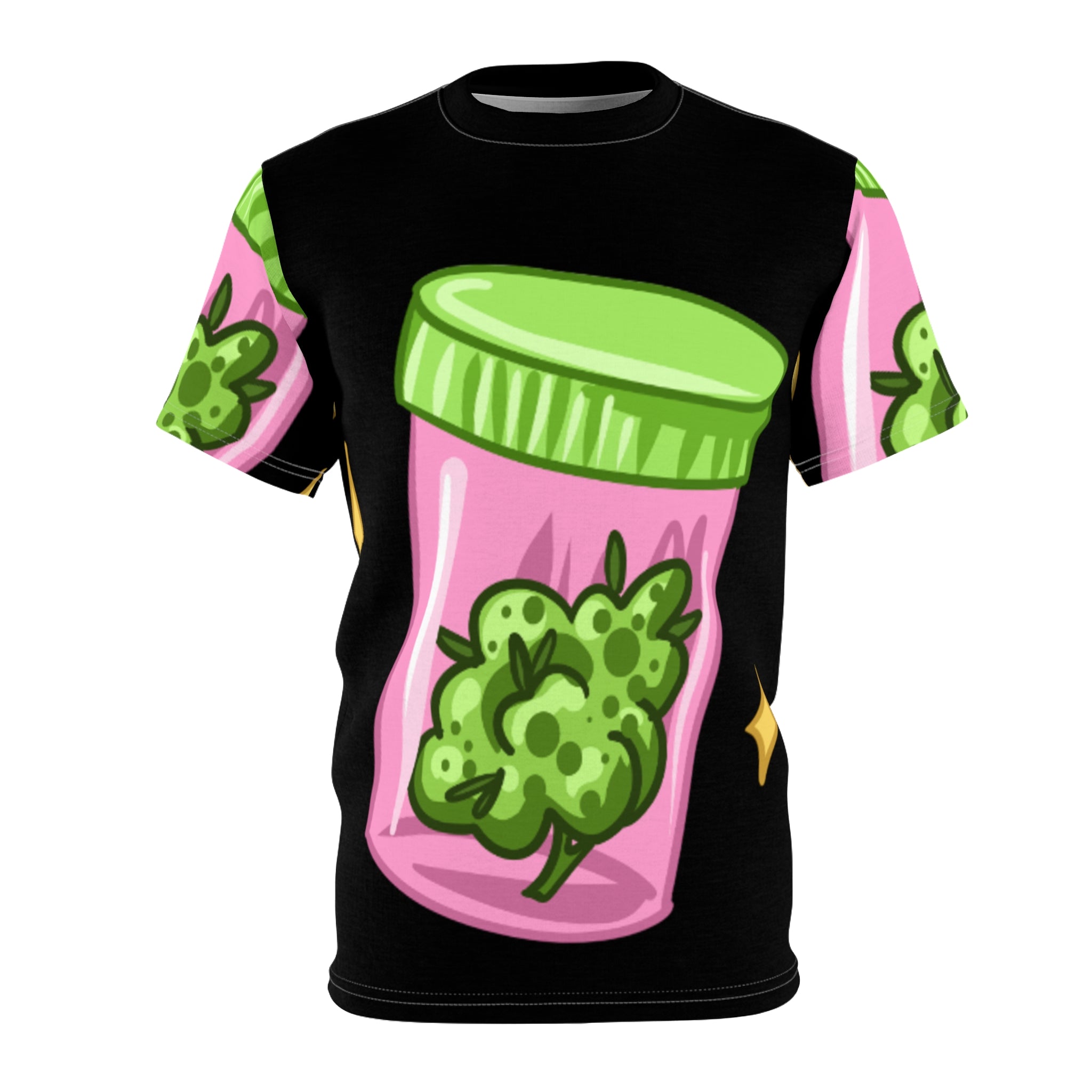 Black T-Shirt with Cartoon Cannabis Pink Smoke Shop 3.5 Grams