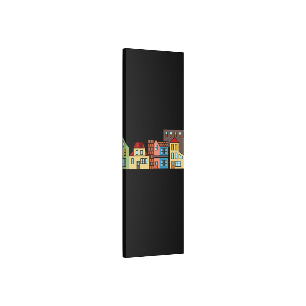 Colorful Row Houses Satin Canvas Wall Art — Stretched Cityscape Print
