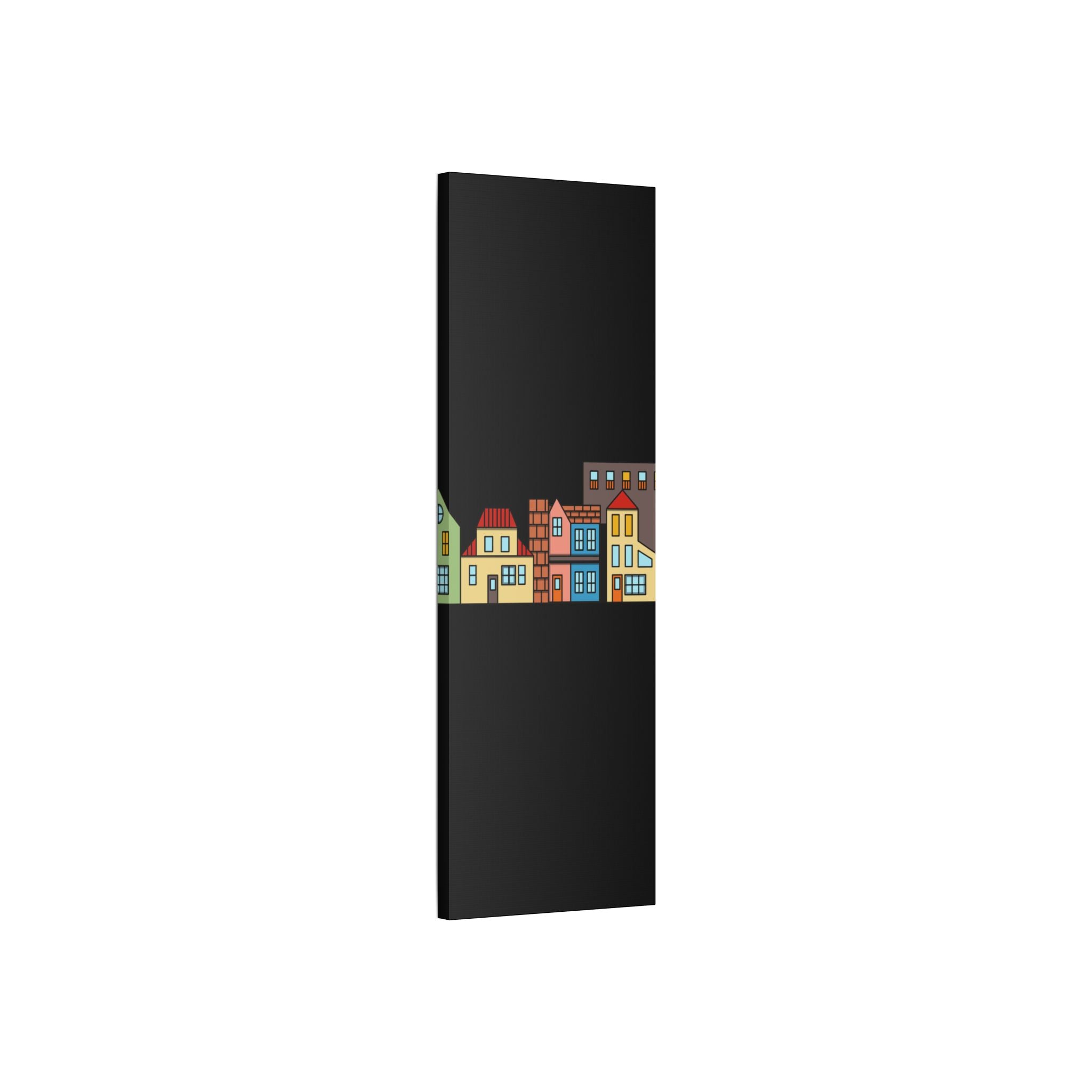 Colorful Row Houses Satin Canvas Wall Art — Stretched Cityscape Print