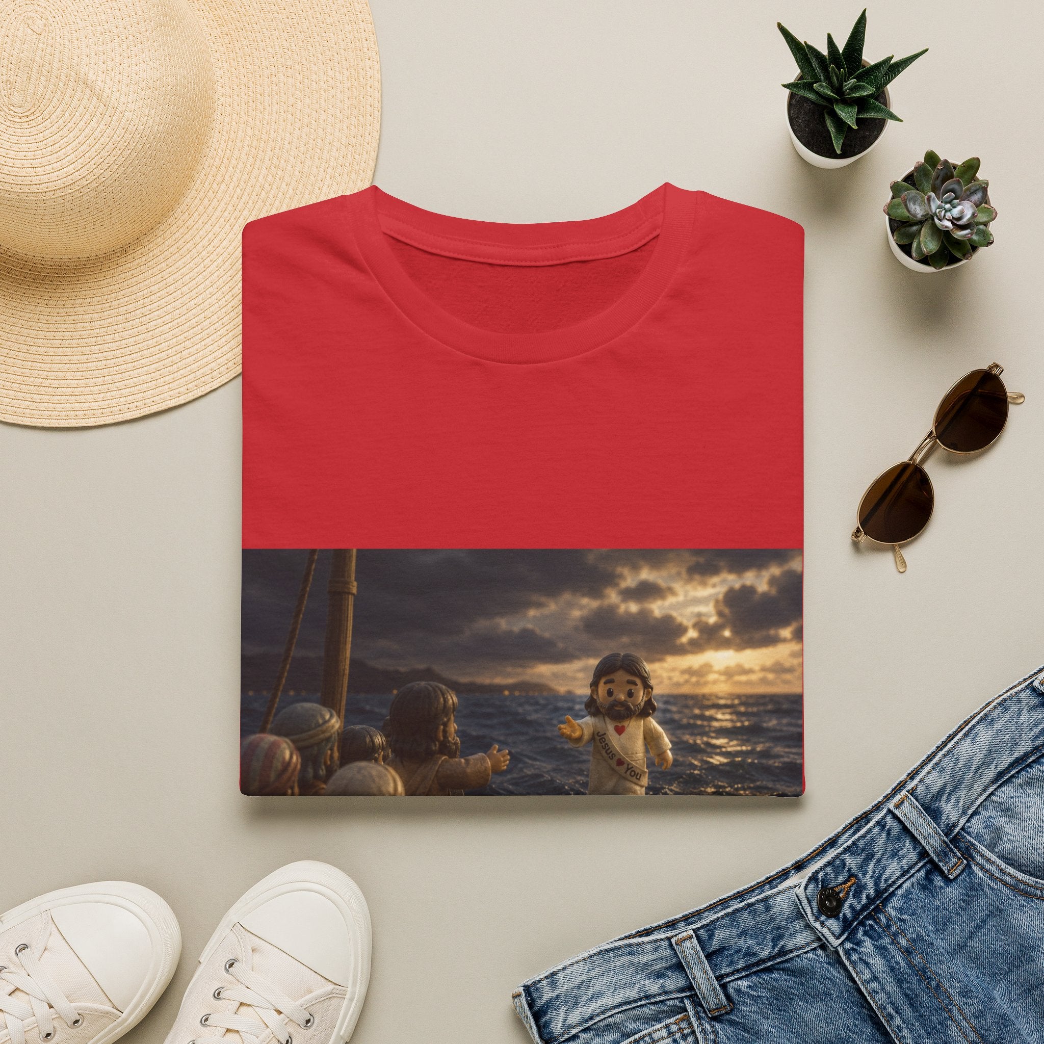 Tiny Jesus Walking on Water T-Shirt — Inspirational Biblical Faith Tee