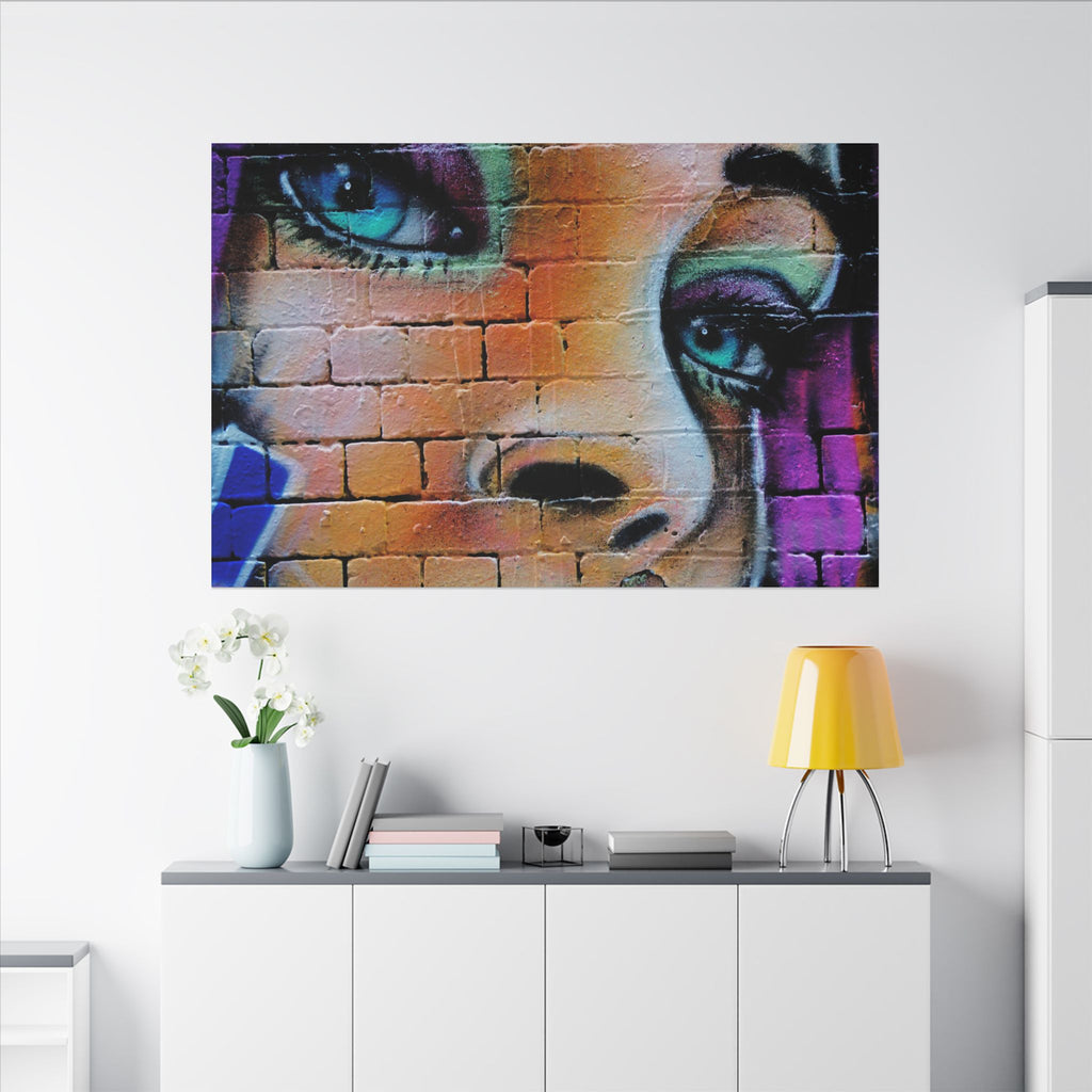 Graffiti Face Matte Canvas Print — Urban Street Art Portrait Wall Decor