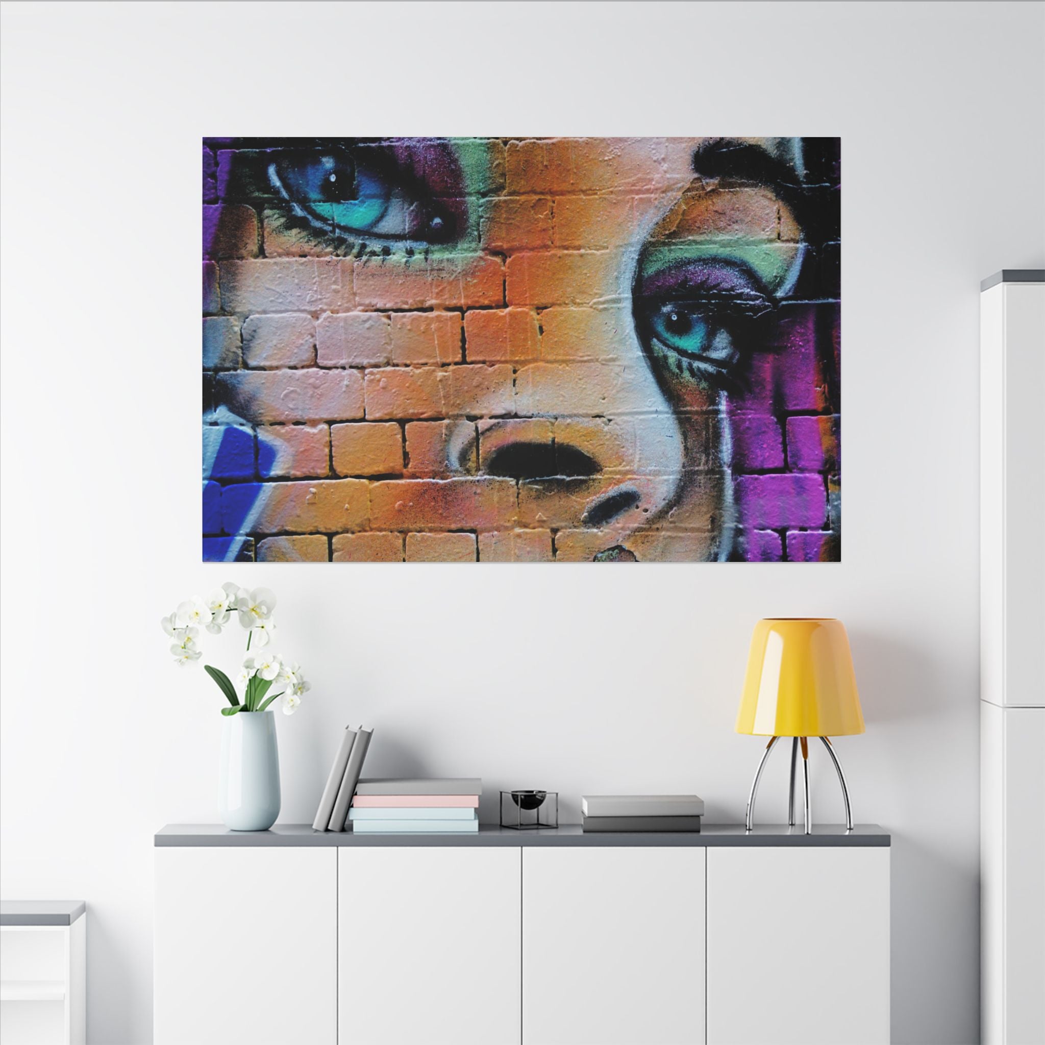 Graffiti Face Matte Canvas Print — Urban Street Art Portrait Wall Decor