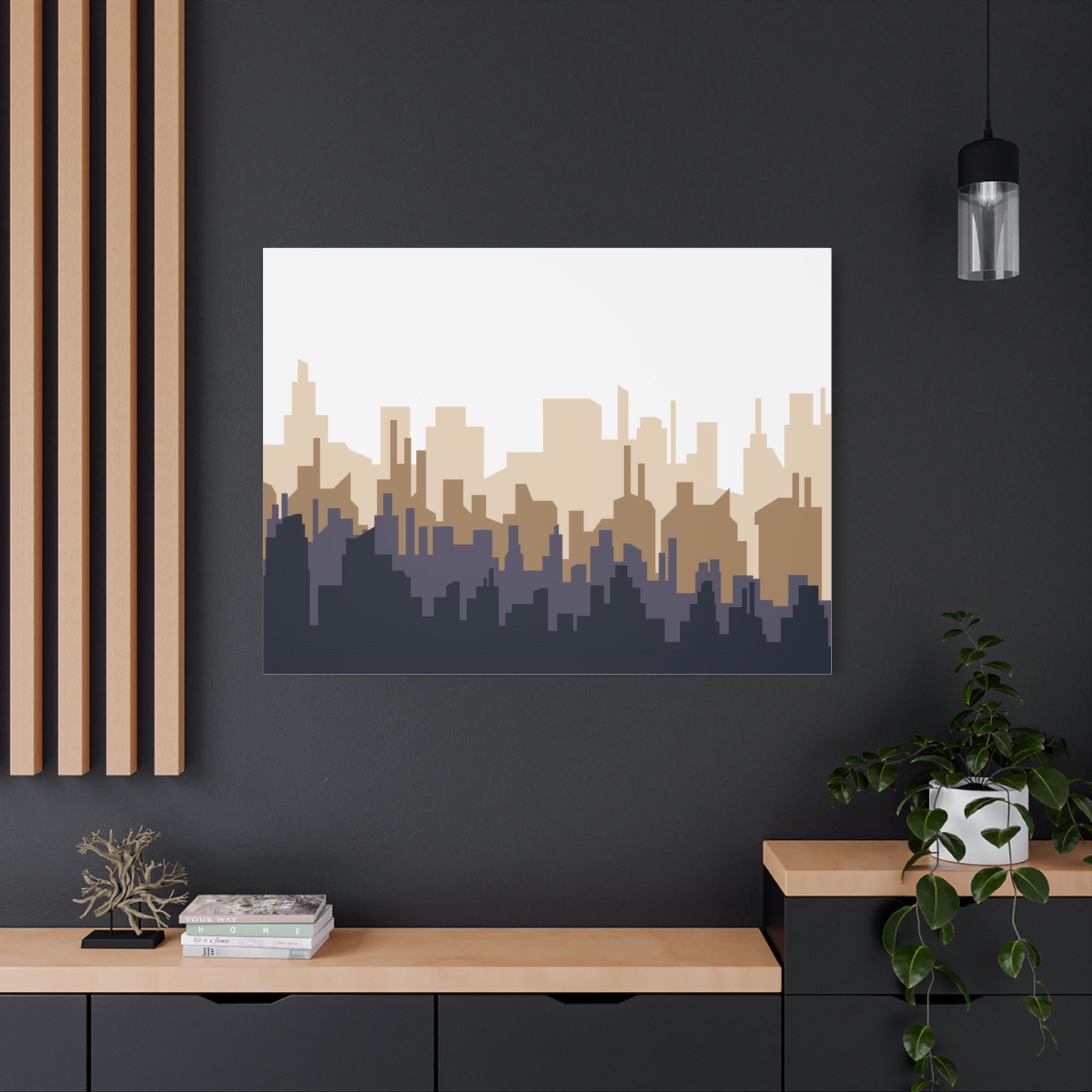 Neutral City Skyline Matte Canvas Wall Art — Minimalist Urban Home Decor