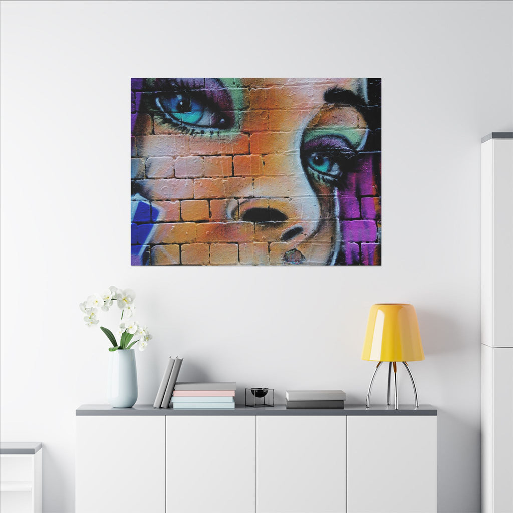 Graffiti Face Matte Canvas Print — Urban Street Art Portrait Wall Decor