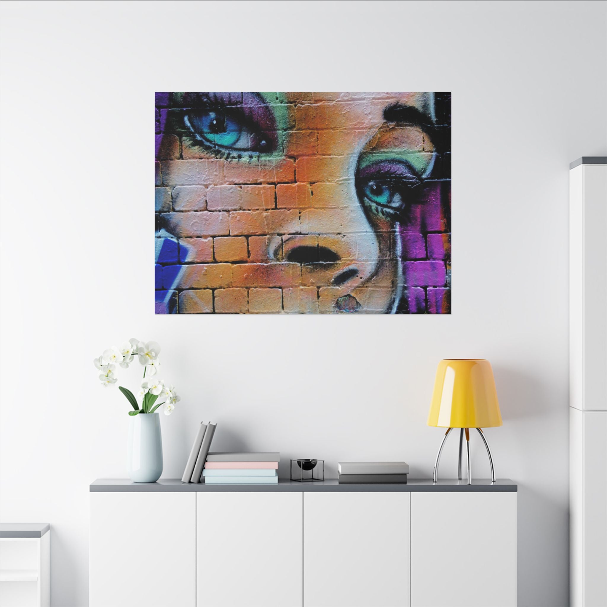 Graffiti Face Matte Canvas Print — Urban Street Art Portrait Wall Decor