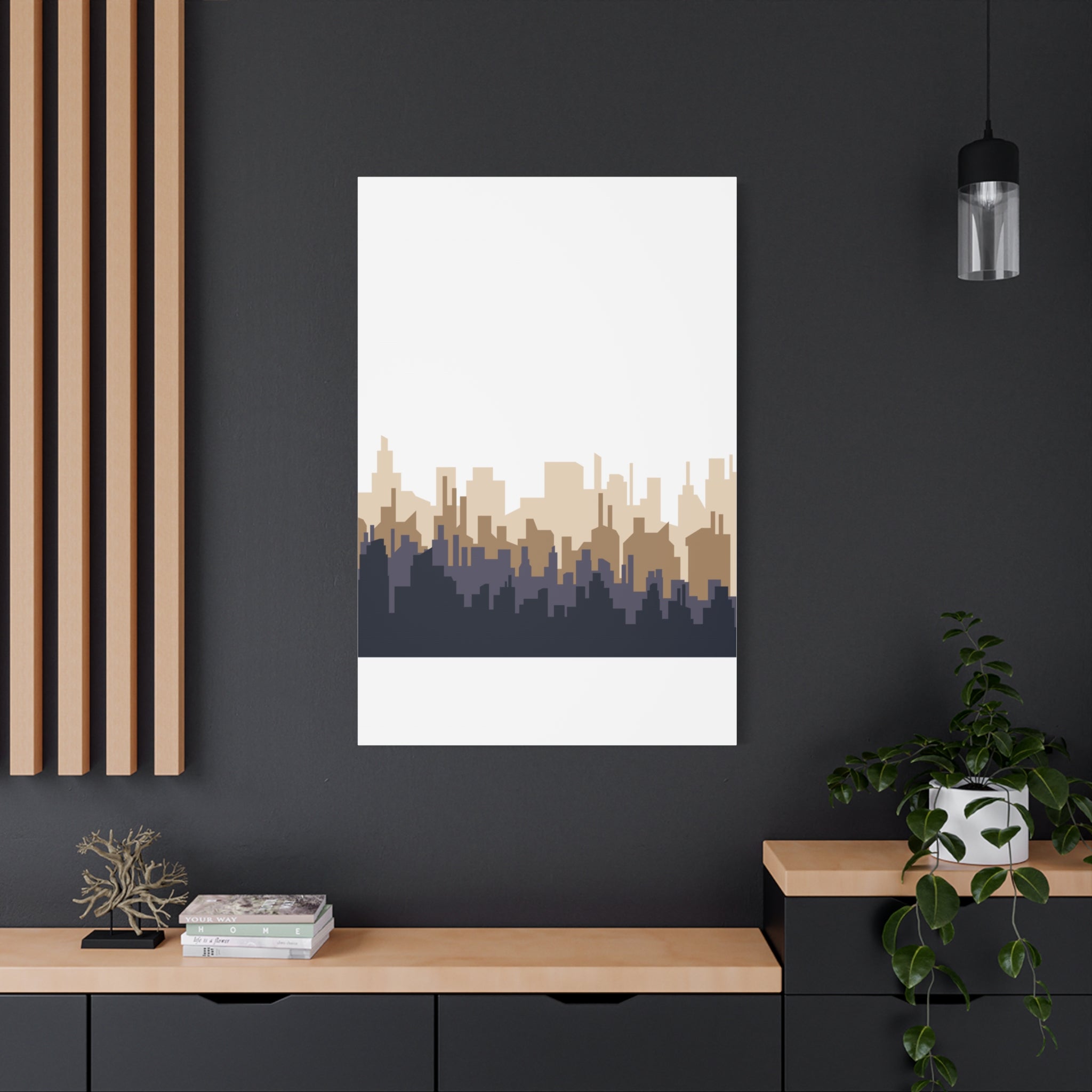 Neutral City Skyline Matte Canvas Wall Art — Minimalist Urban Home Decor